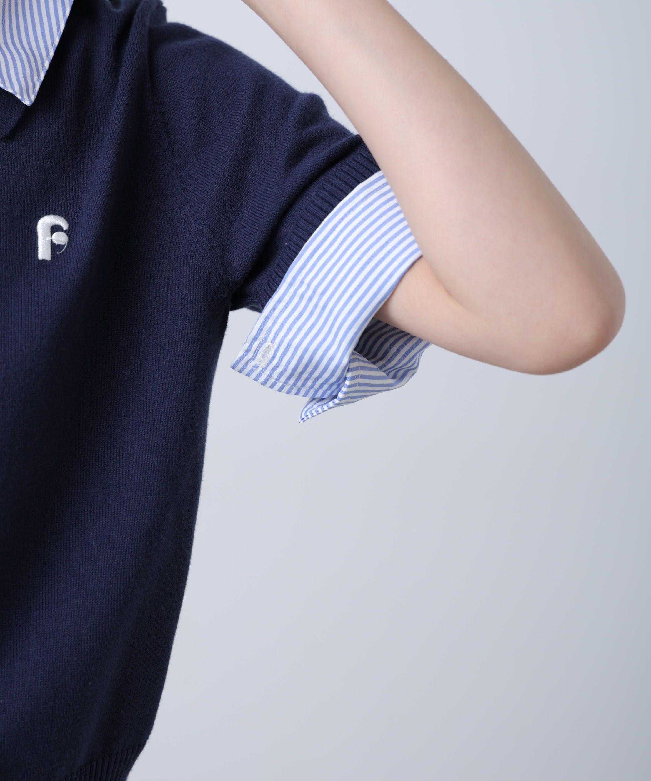  「衿付きレイヤード風半袖ポロニット」|ニット・セーター|