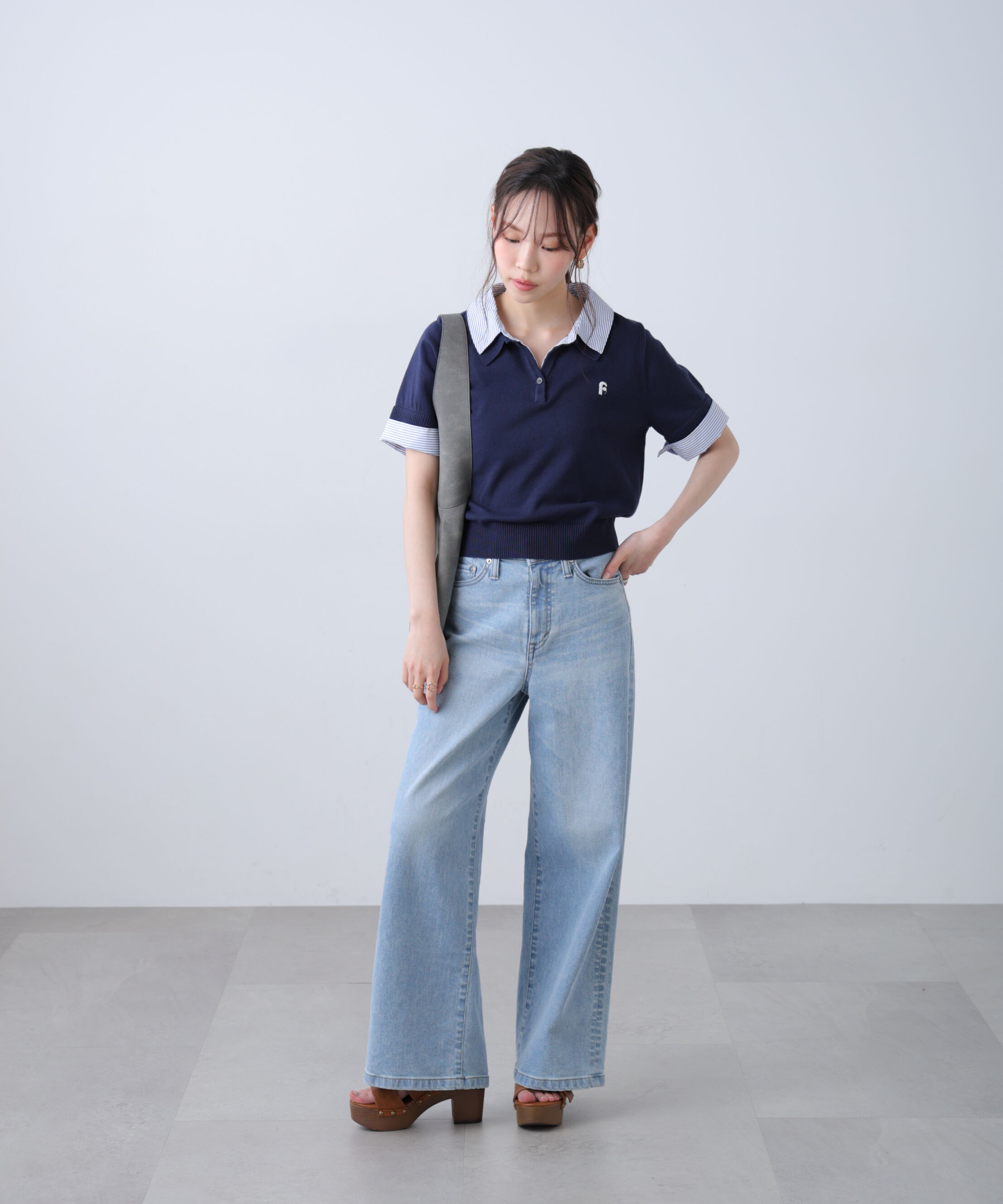  「衿付きレイヤード風半袖ポロニット」|ニット・セーター|