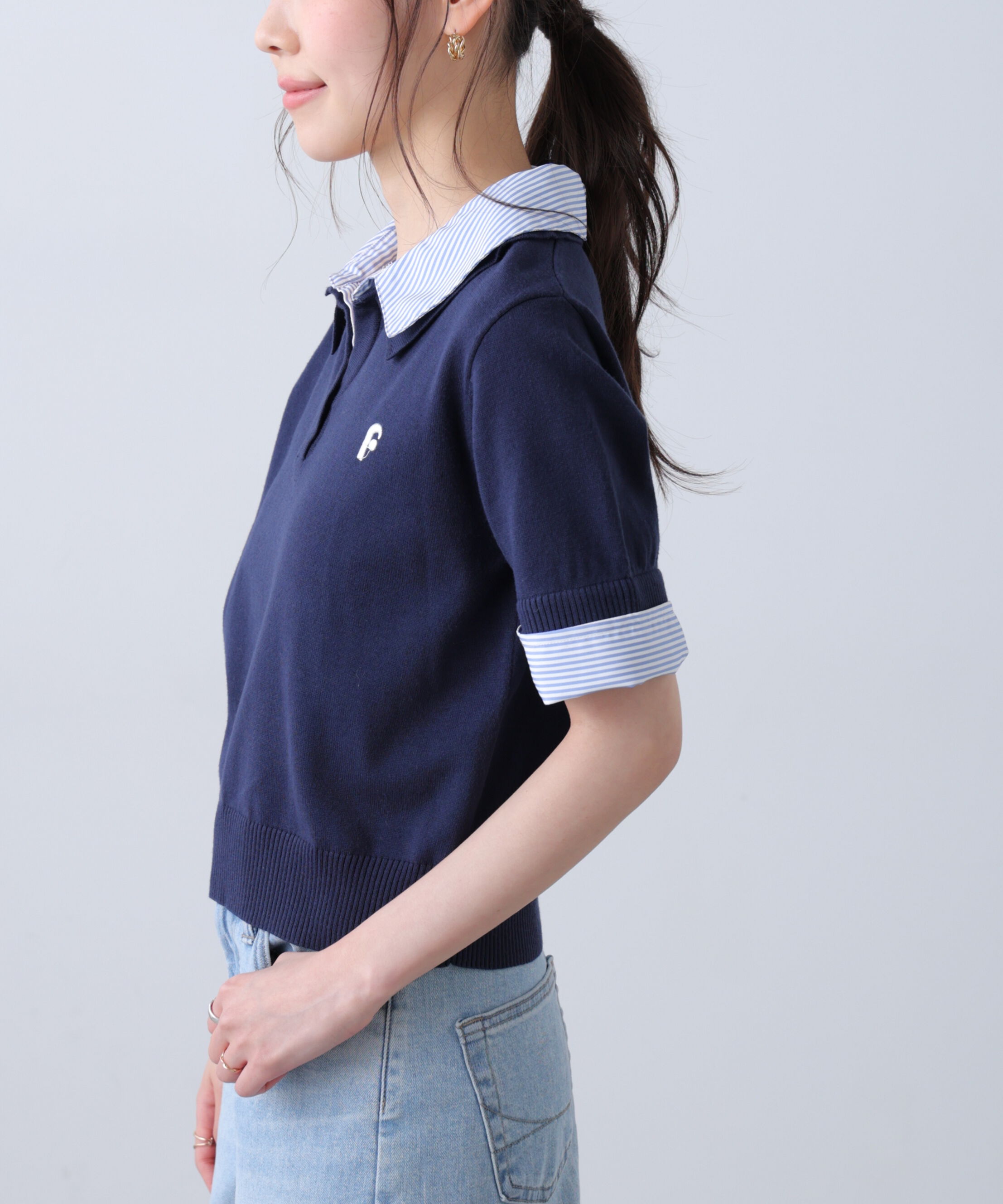  「衿付きレイヤード風半袖ポロニット」|ニット・セーター|