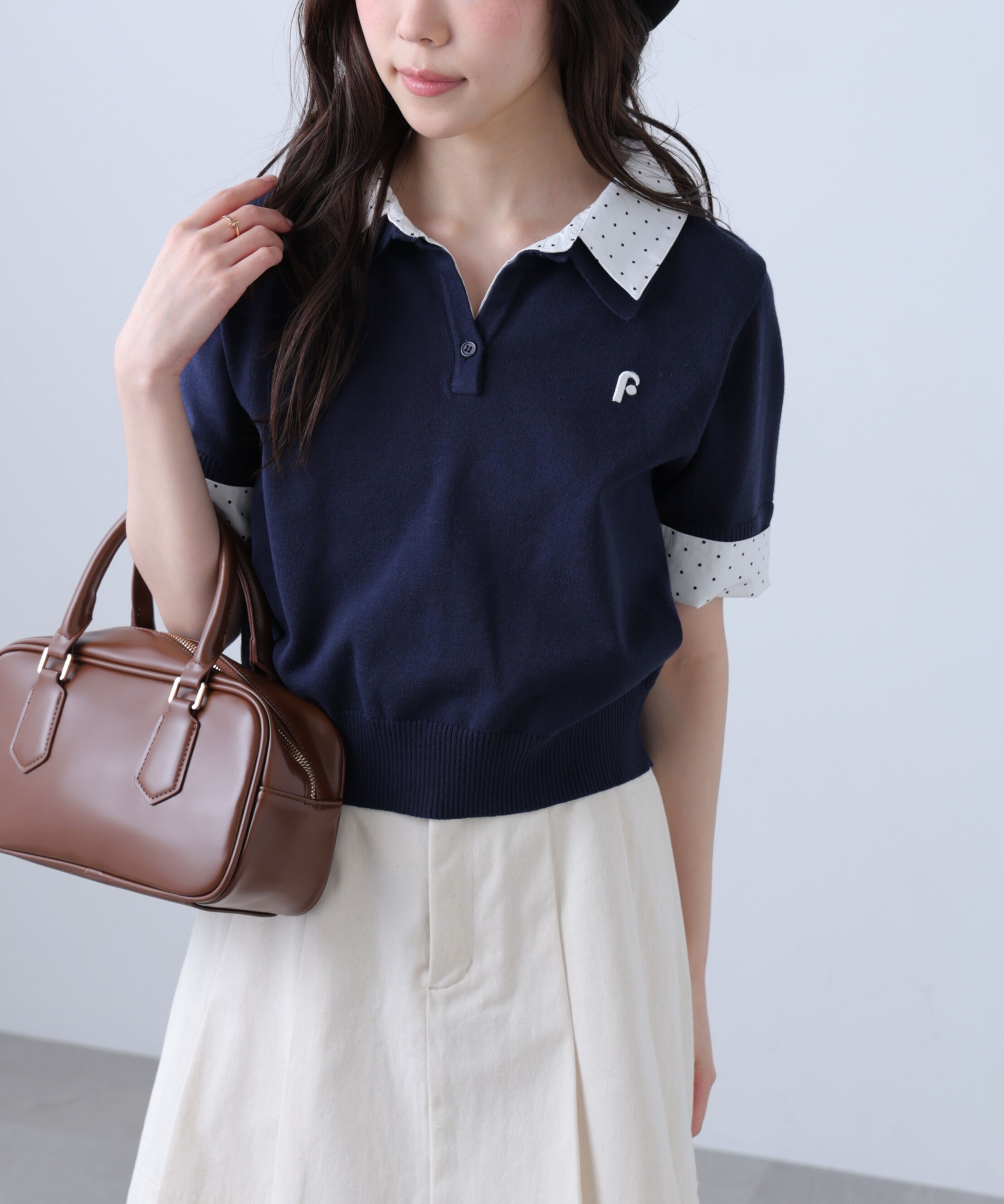  「衿付きレイヤード風半袖ポロニット」|ニット・セーター|