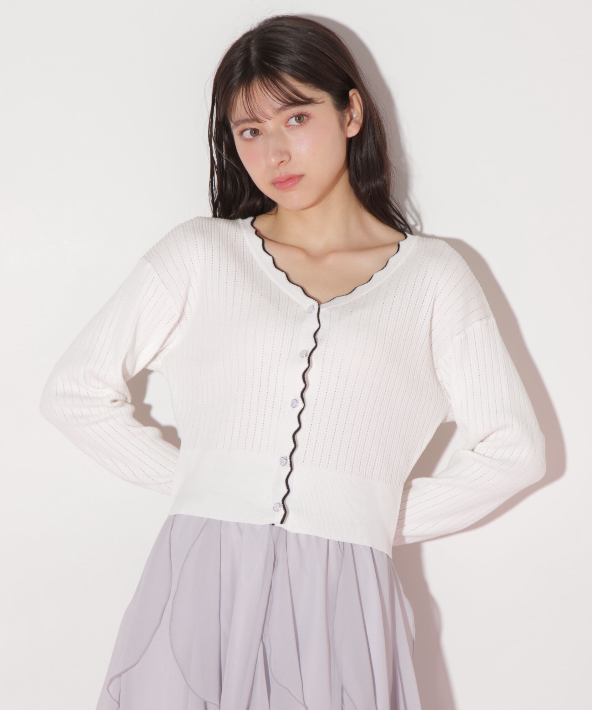  「アイレットリブスカラップカーディガン」|ニット・セーター|