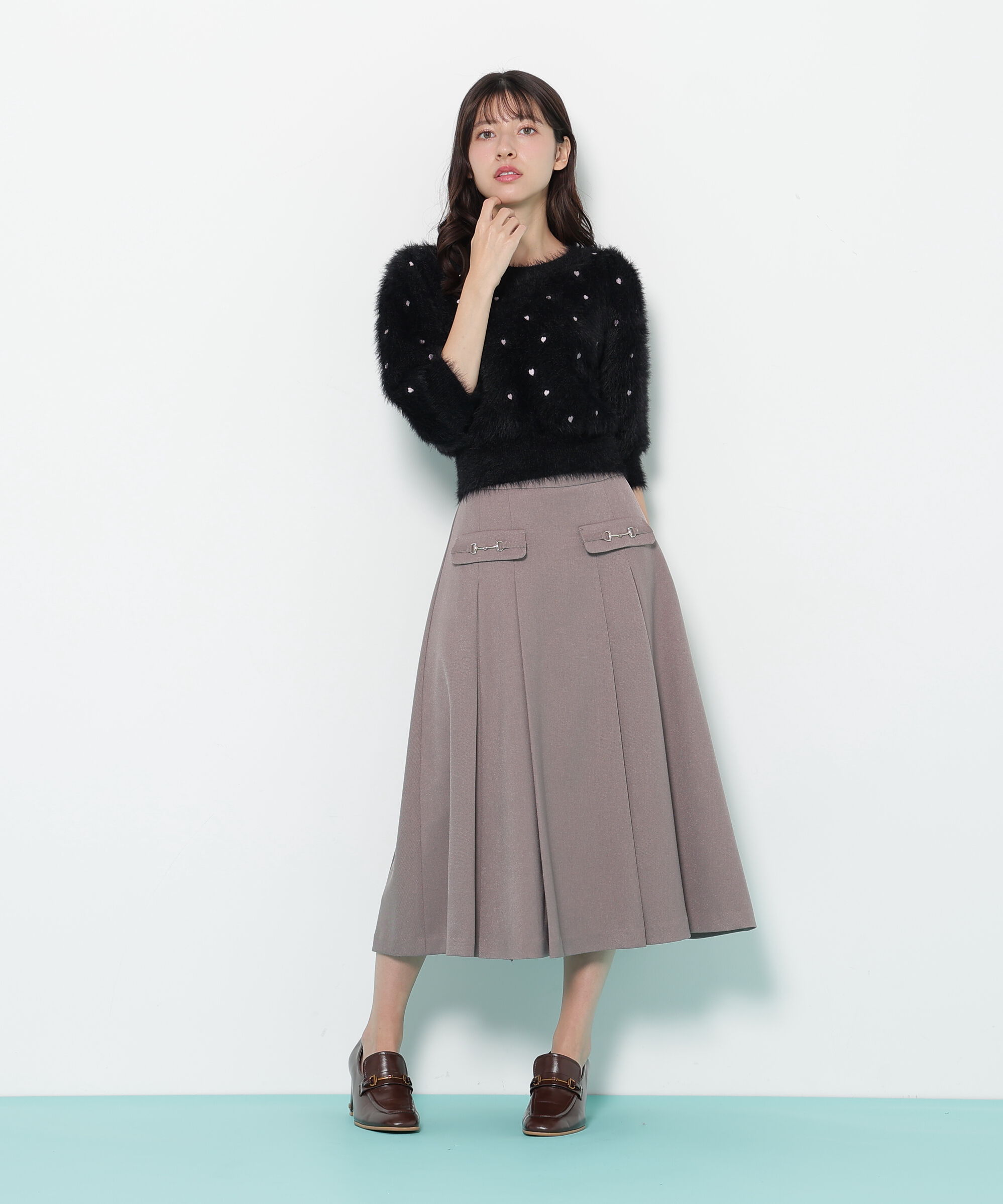  「ハート刺繍シャギーニット」|ニット・セーター|