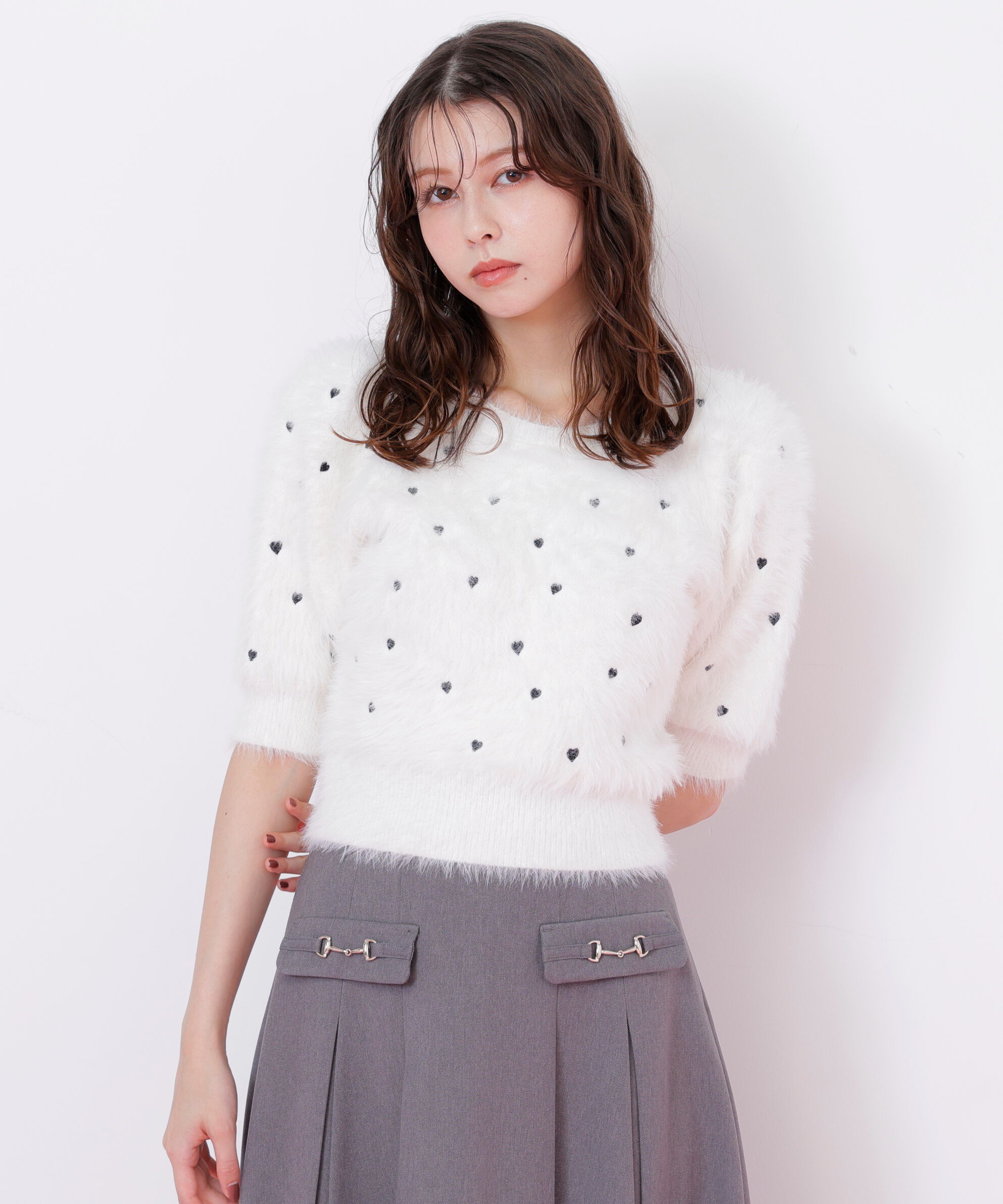  「ハート刺繍シャギーニット」|ニット・セーター|