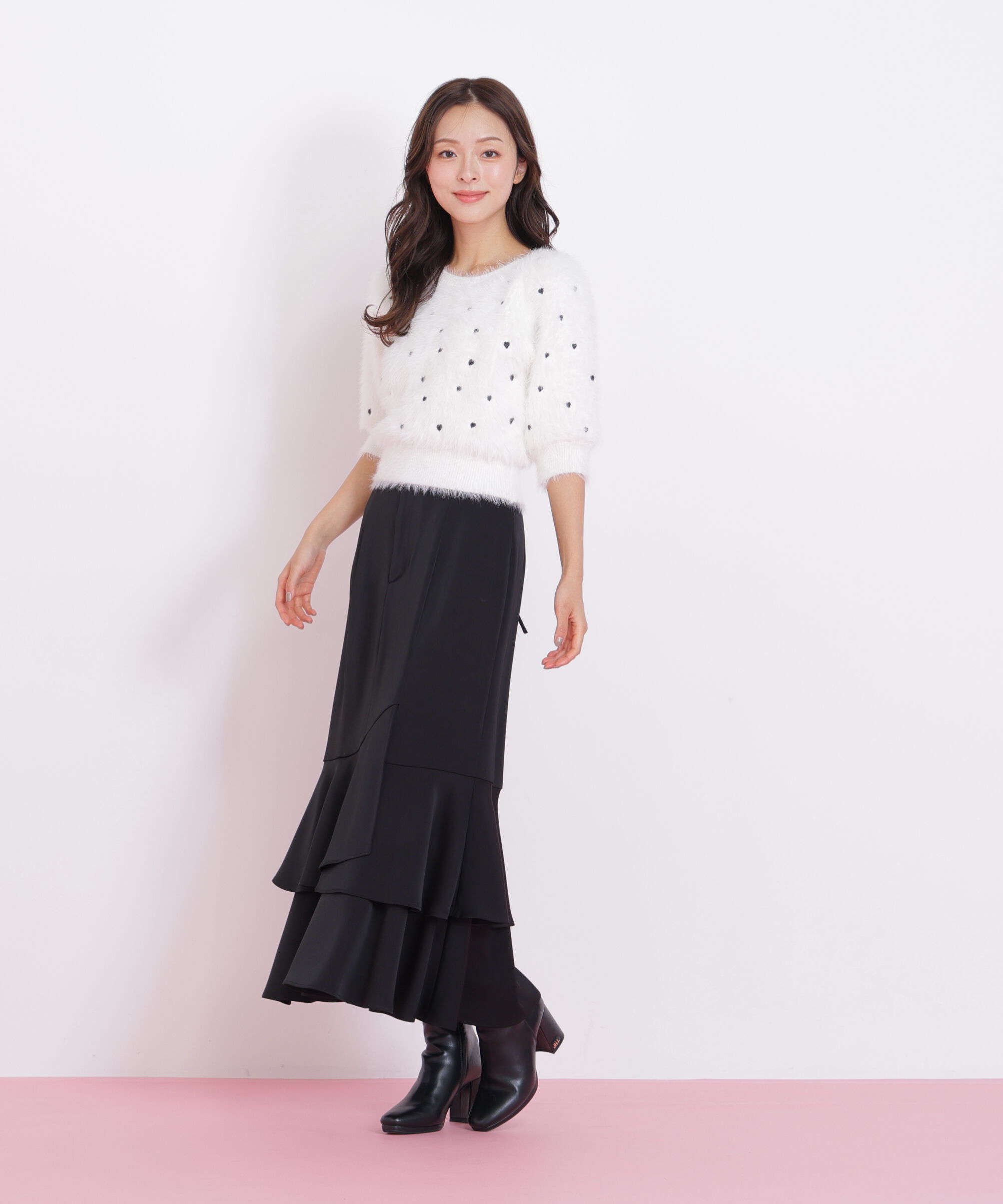  「ハート刺繍シャギーニット」|ニット・セーター|