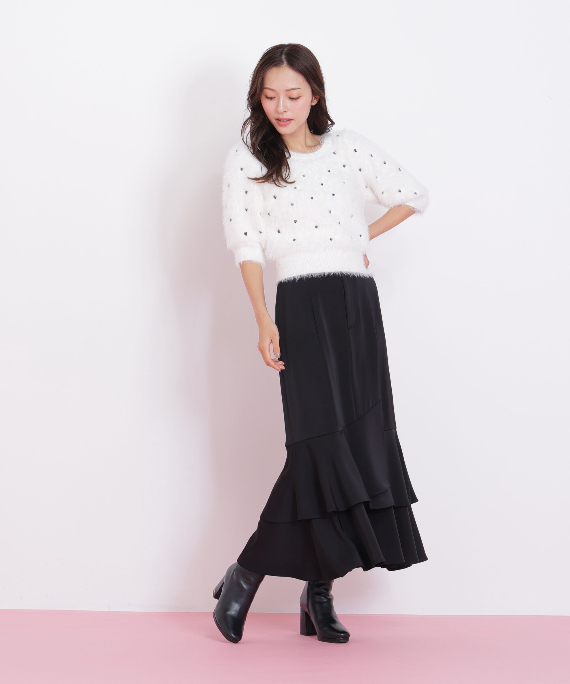  「ハート刺繍シャギーニット」|ニット・セーター|