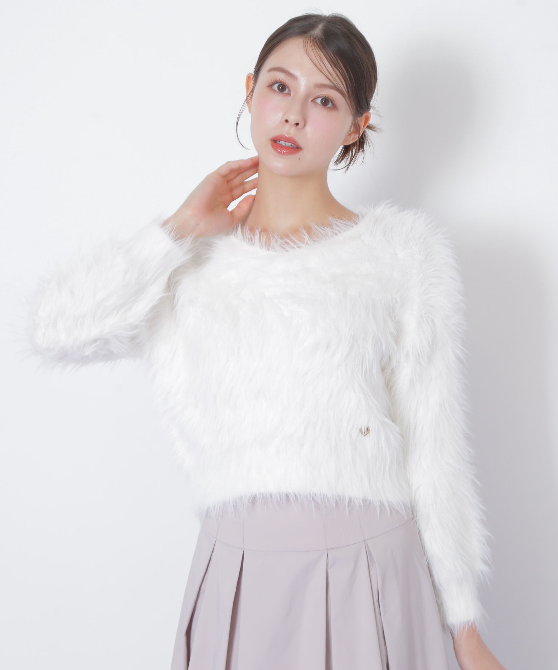  「起毛ロングシャギーニット」|ニット・セーター|ホワイト