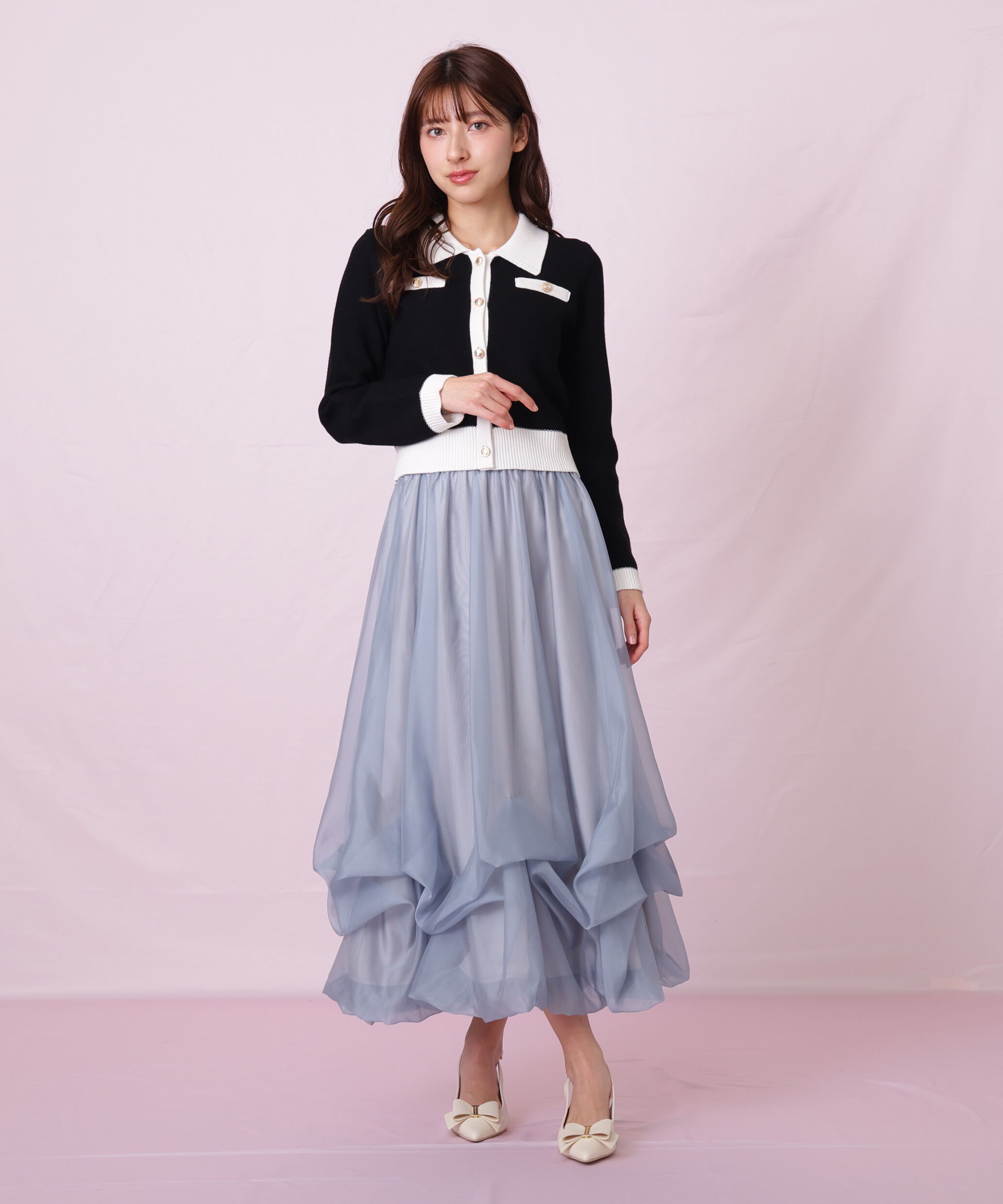  「バイカラー衿付きカーディガン」|ニット・セーター|