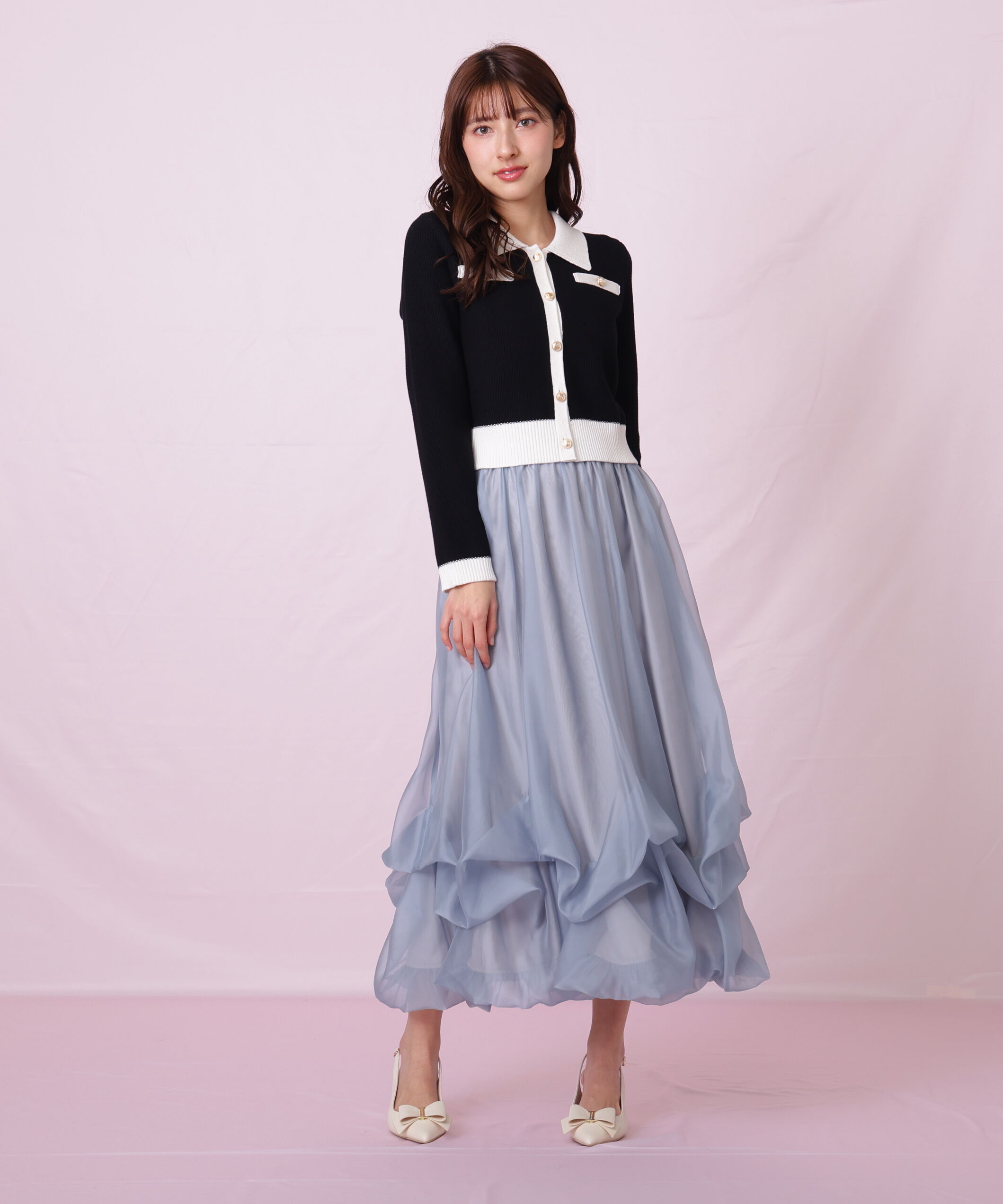  「バイカラー衿付きカーディガン」|ニット・セーター|