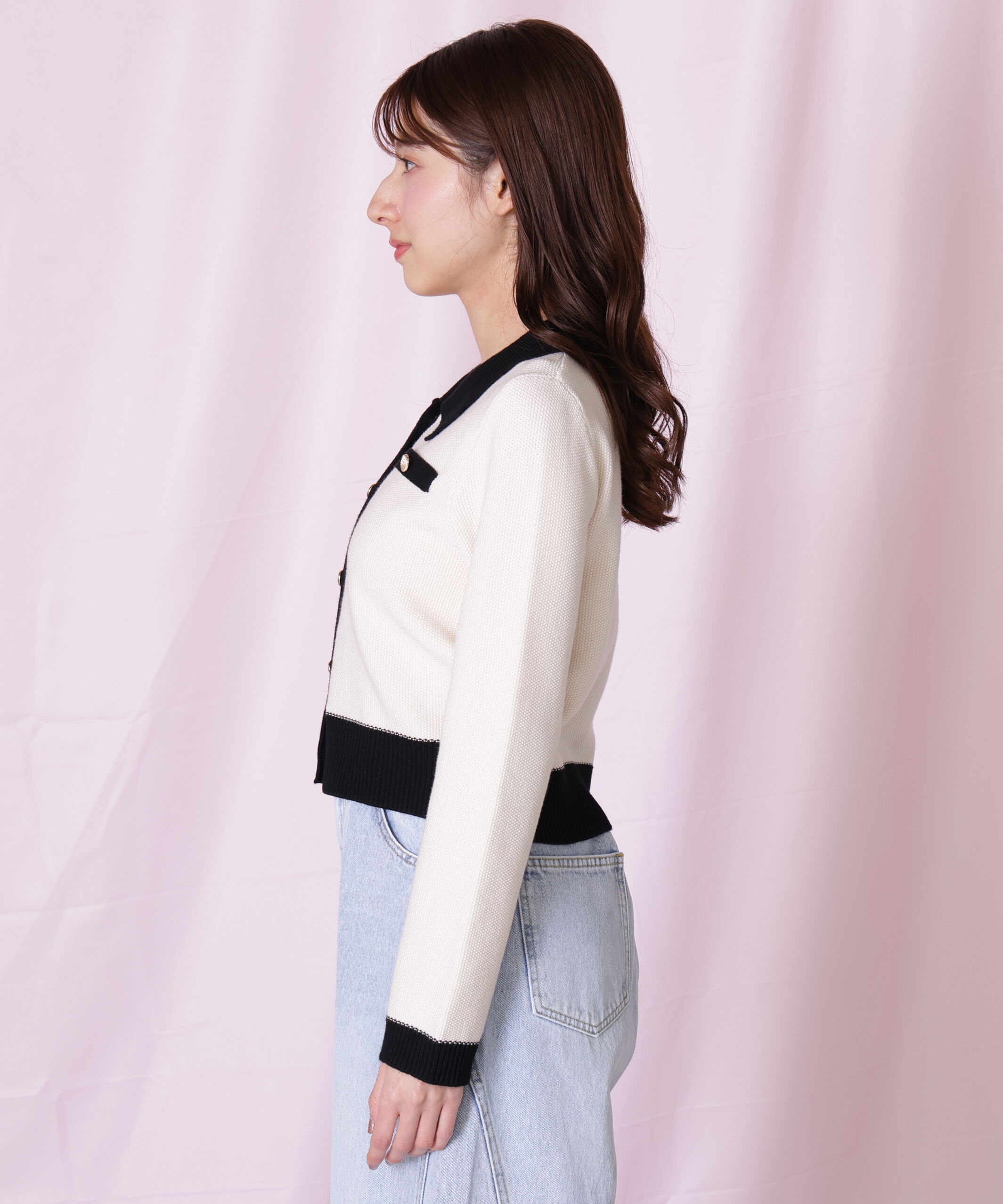  「バイカラー衿付きカーディガン」|ニット・セーター|