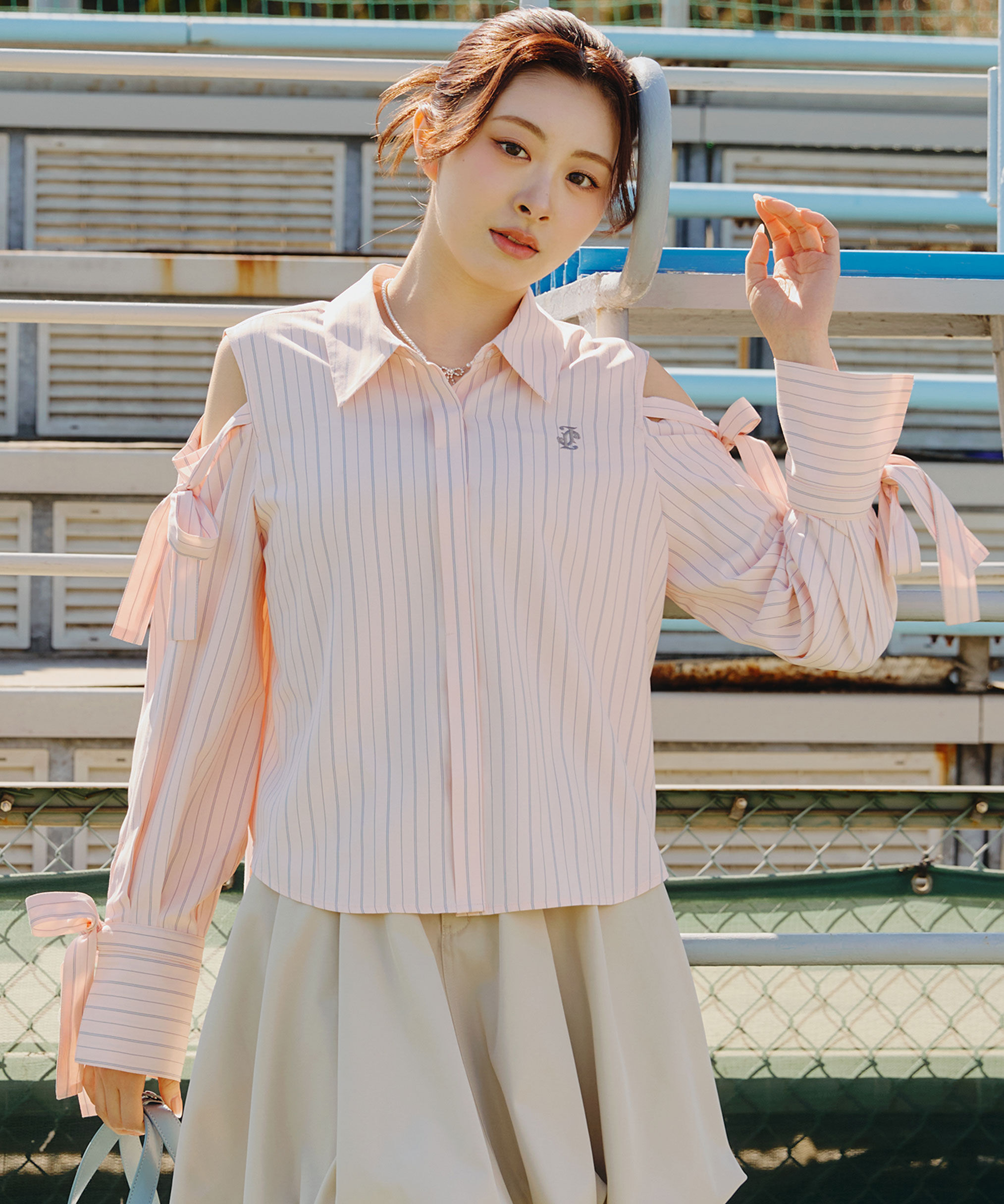  「ショルダーリボンシャツ」|シャツ・ブラウス|ピンクストラ 1