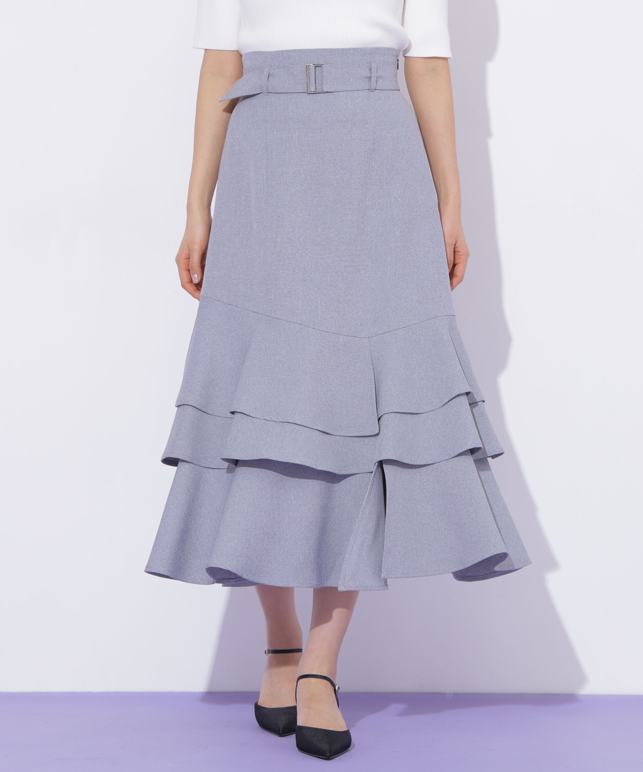  「ベルト付きアシメヘムスカート」|スカート|