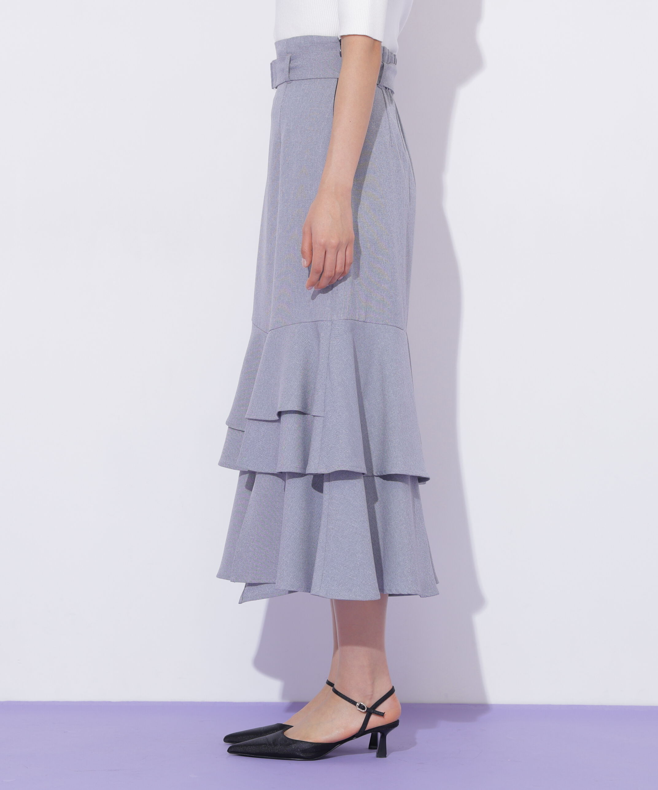  「ベルト付きアシメヘムスカート」|スカート|