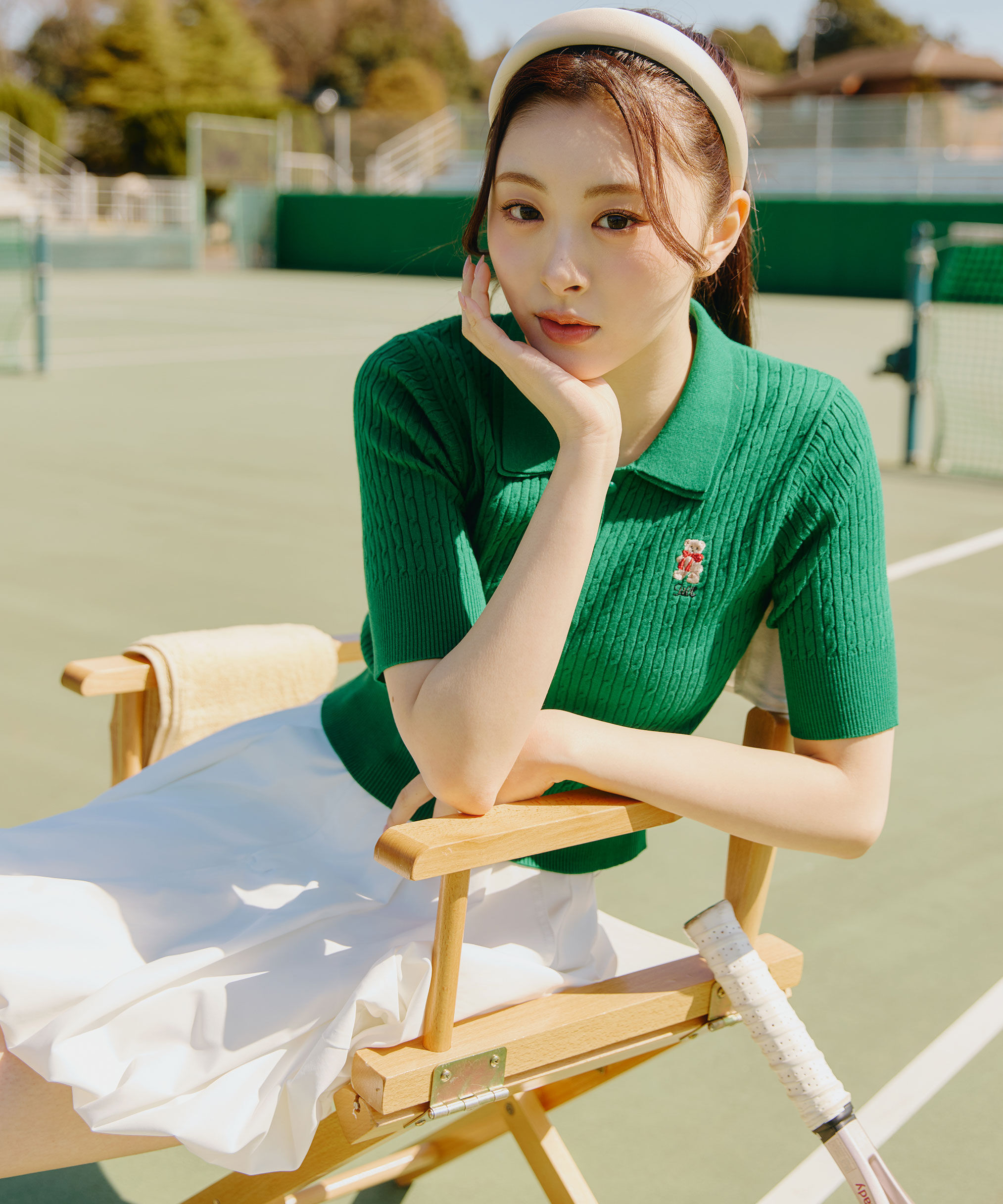  「＜BEARシリーズ＞ダブルカラーケーブルニット」|ニット・セーター|グリーン