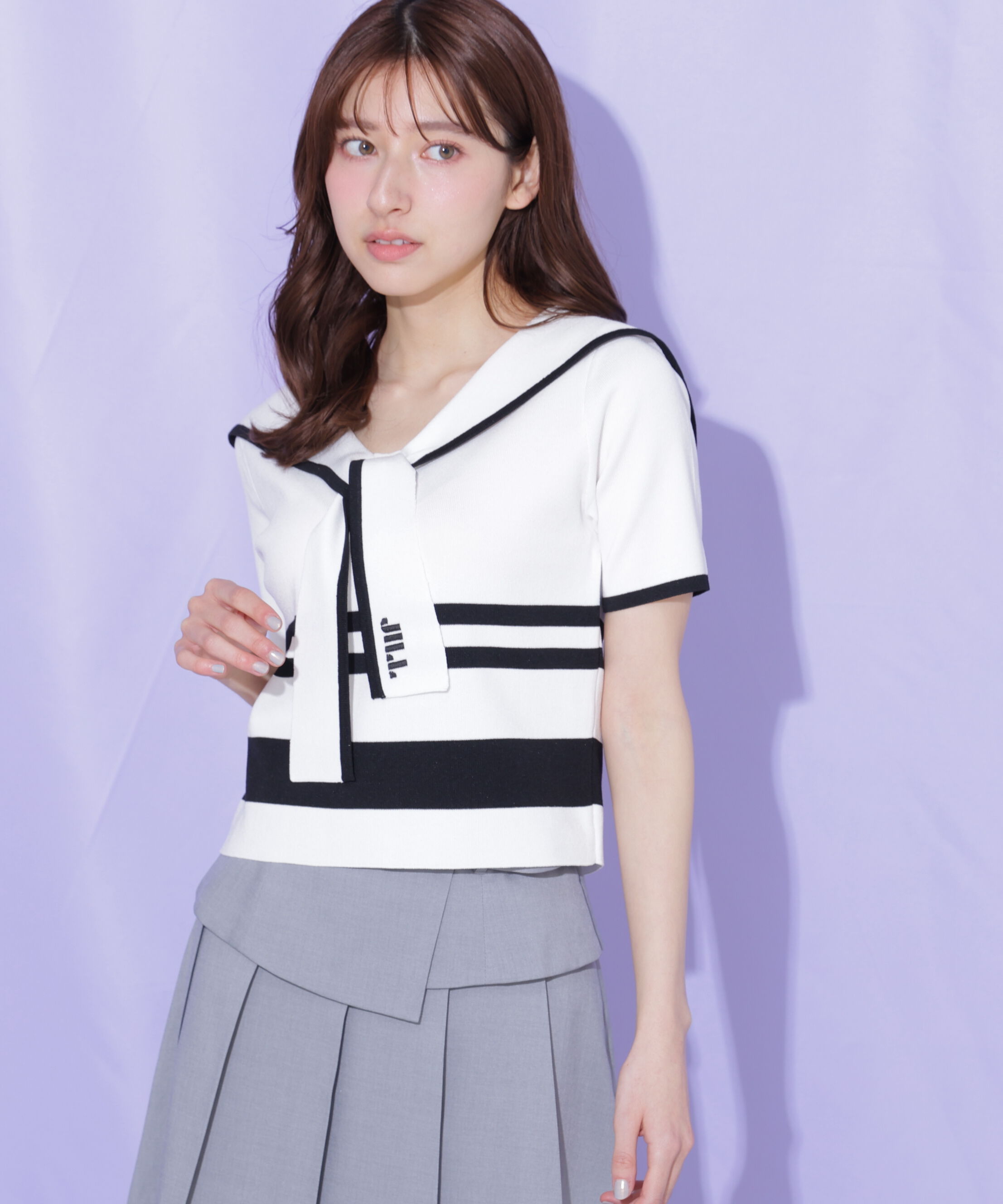  「配色ビッグカラーニット」|ニット・セーター|