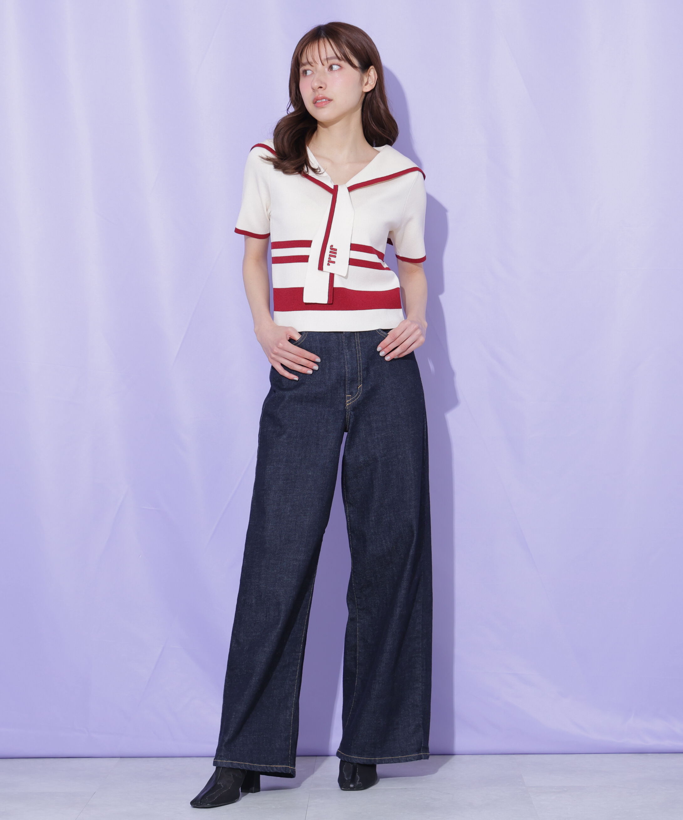  「配色ビッグカラーニット」|ニット・セーター|