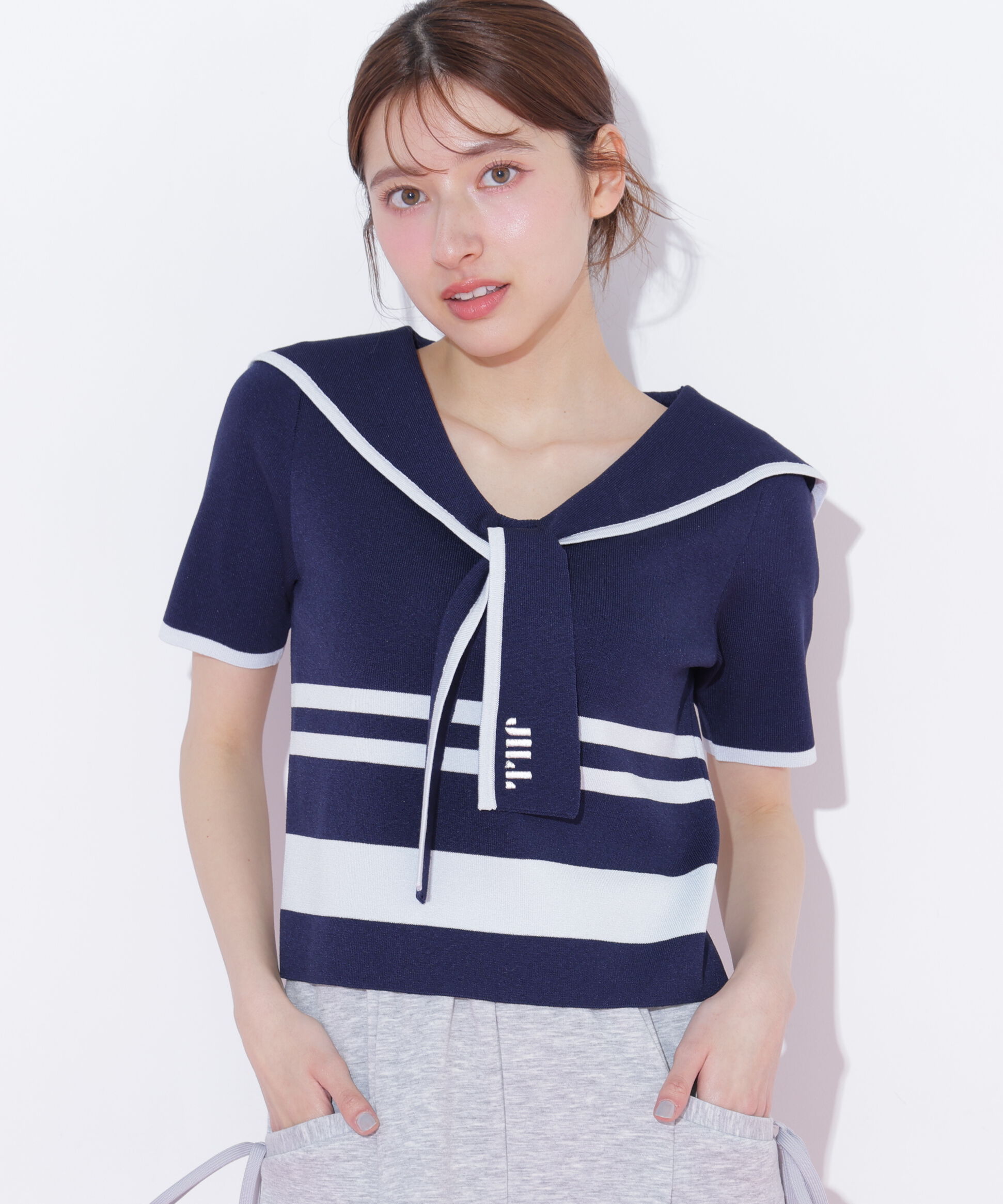  「配色ビッグカラーニット」|ニット・セーター|