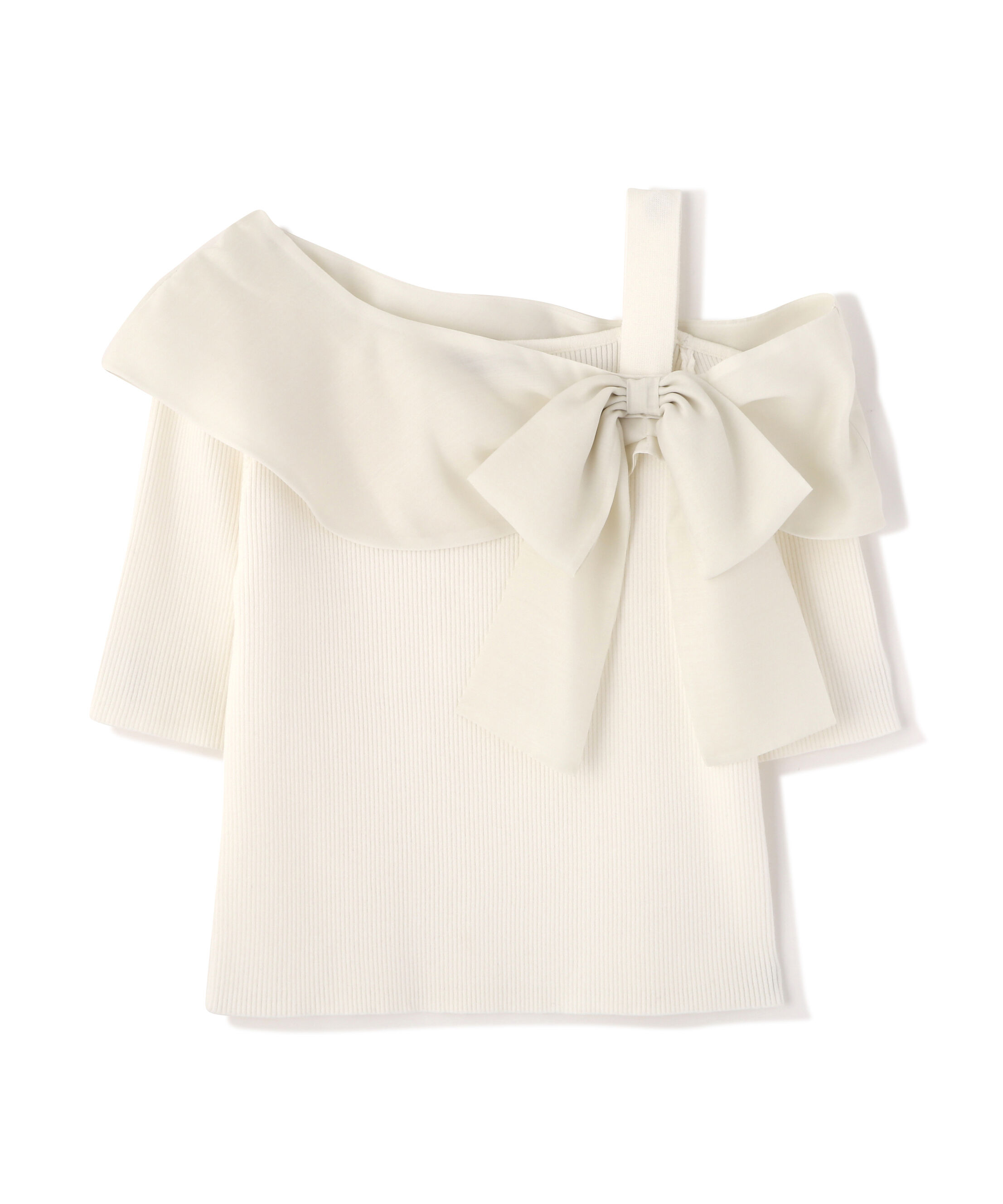  「半袖アシメリボンニット」|ニット・セーター|