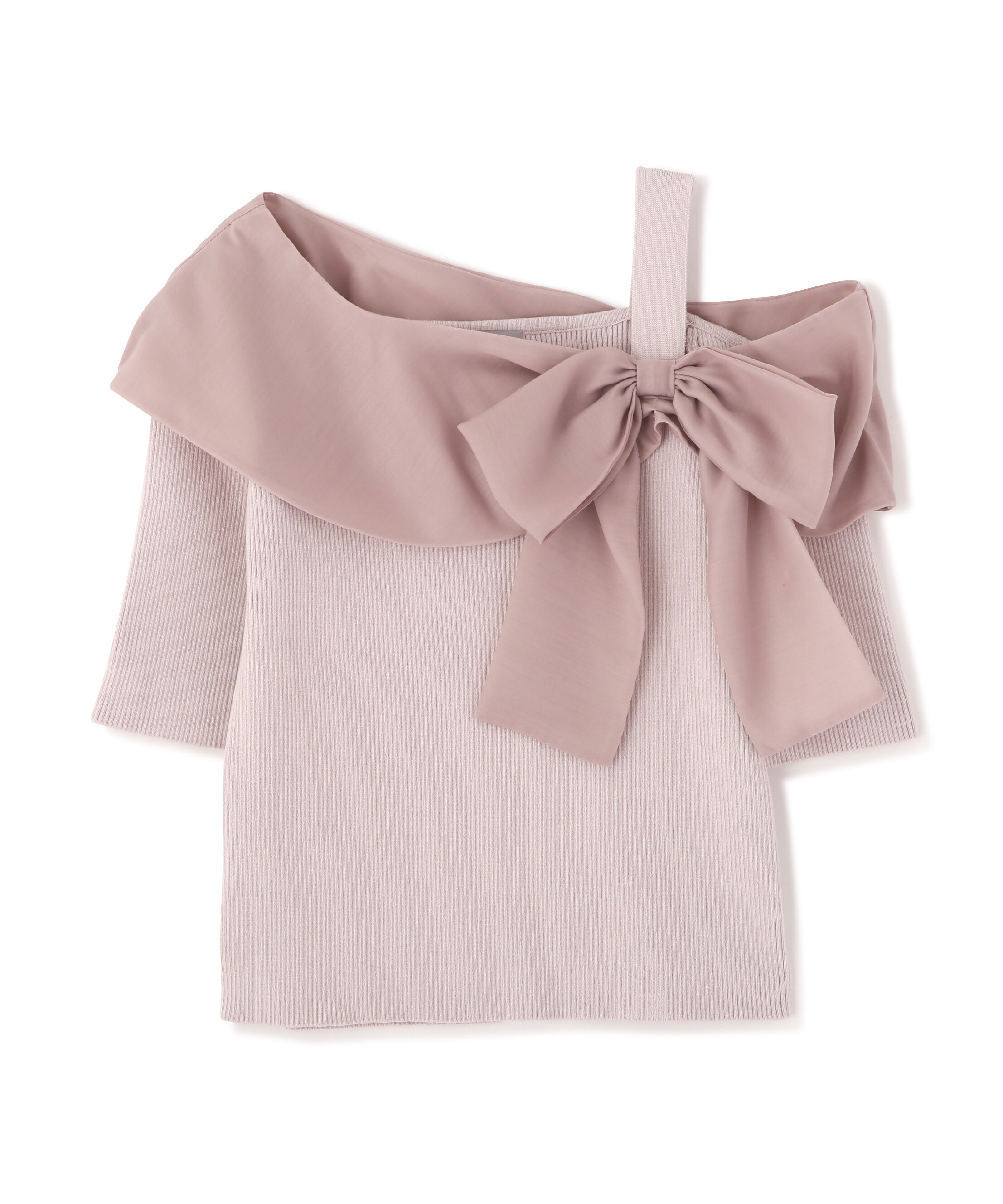  「半袖アシメリボンニット」|ニット・セーター|