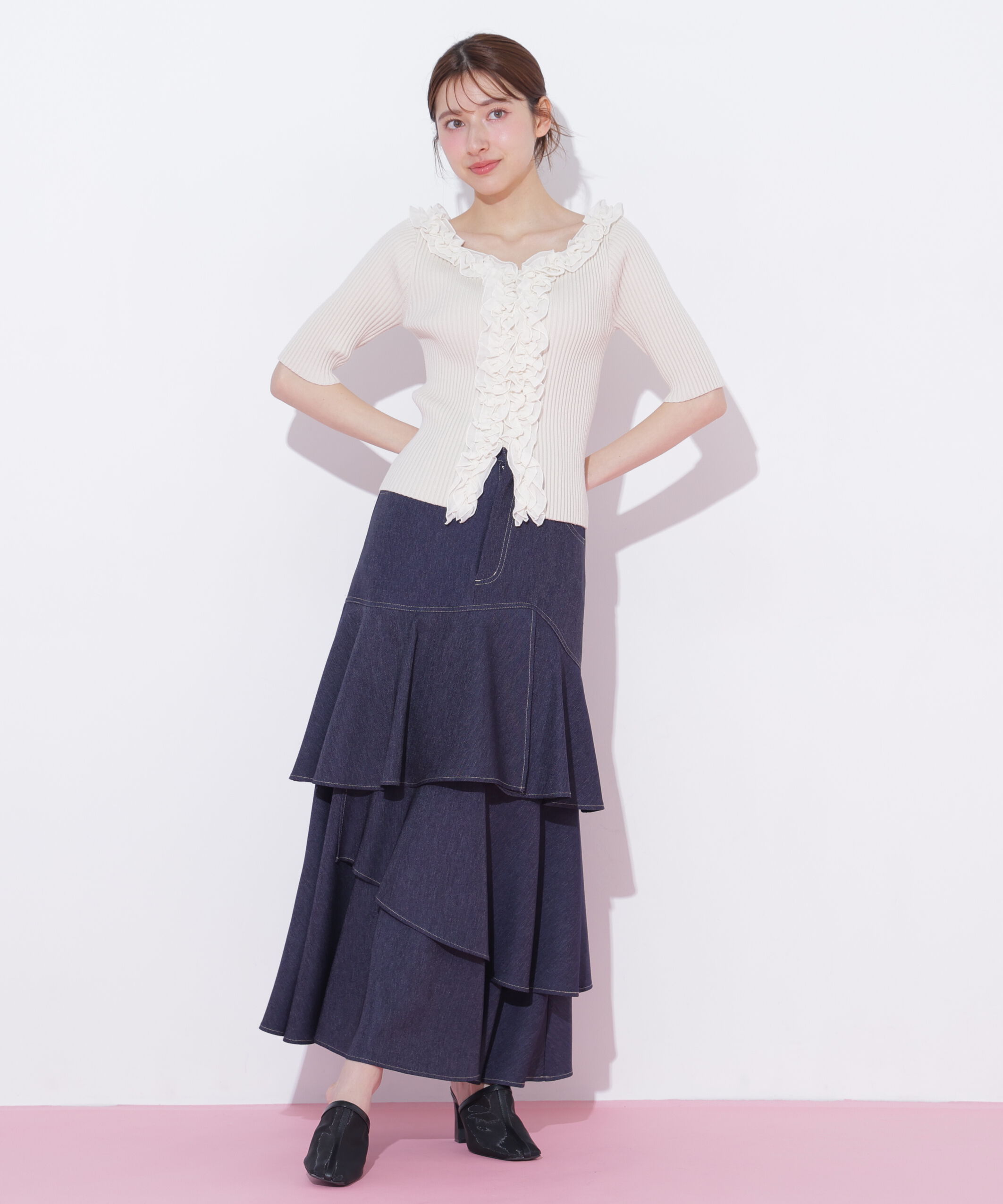  「フリルトリムニット半袖」|ニット・セーター|