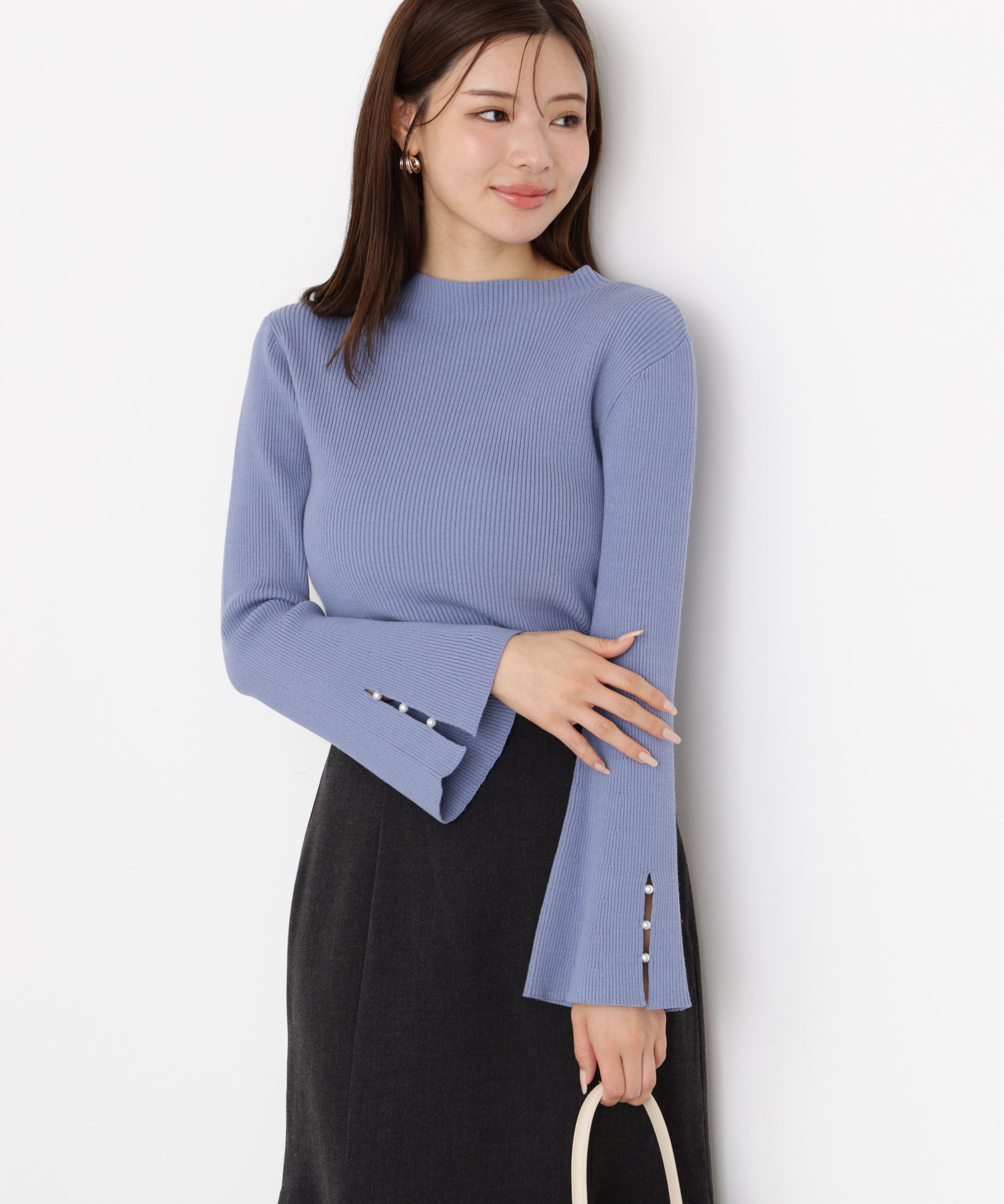 PROPORTION BODY DRESSING「＜ハンドウォッシャブル＞スタンドネックリブニット 25AW」|ニット・セーター|ブルー