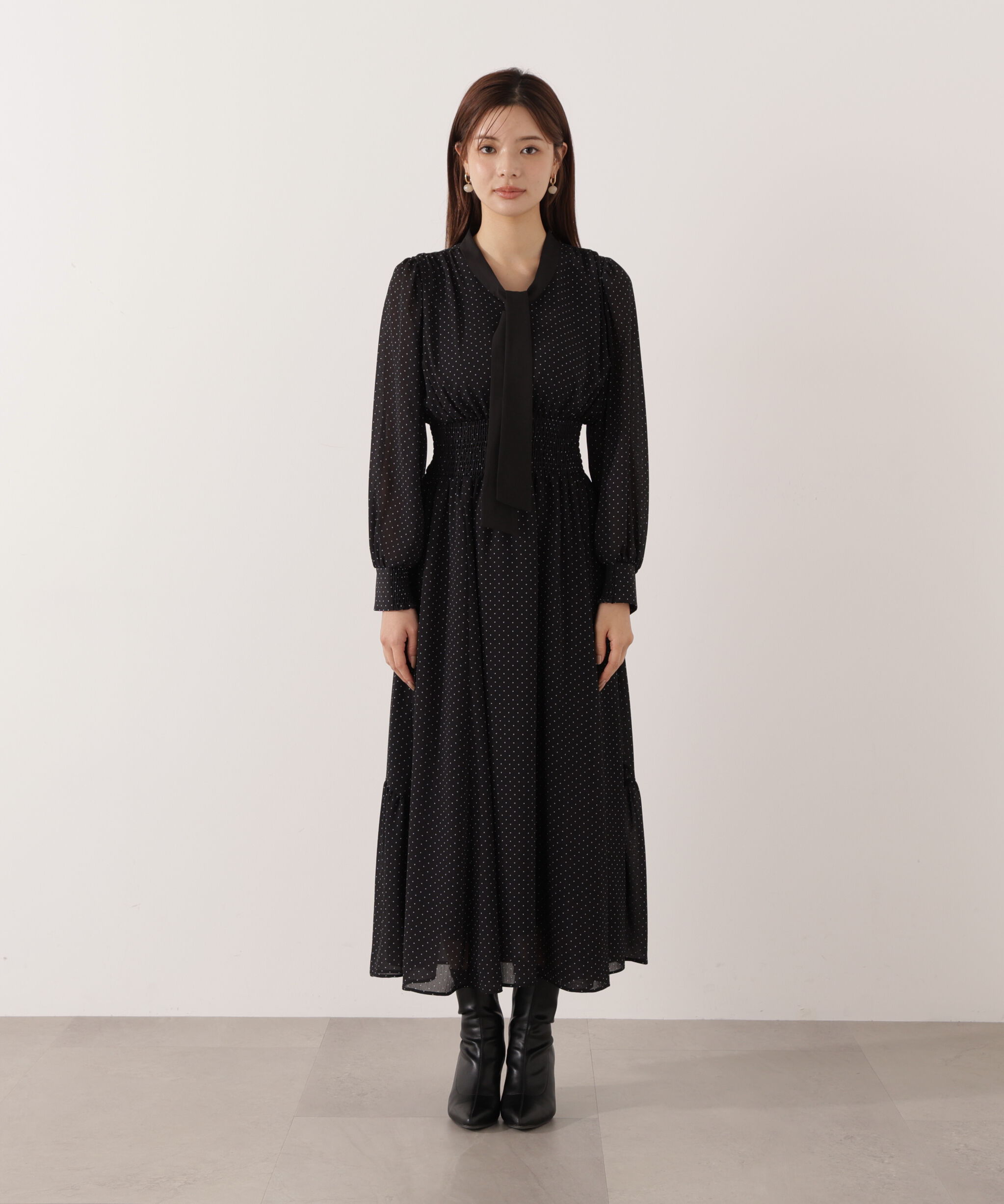 PROPORTION BODY DRESSING「タイ付きウエストシャーリングワンピース」|ワンピース|