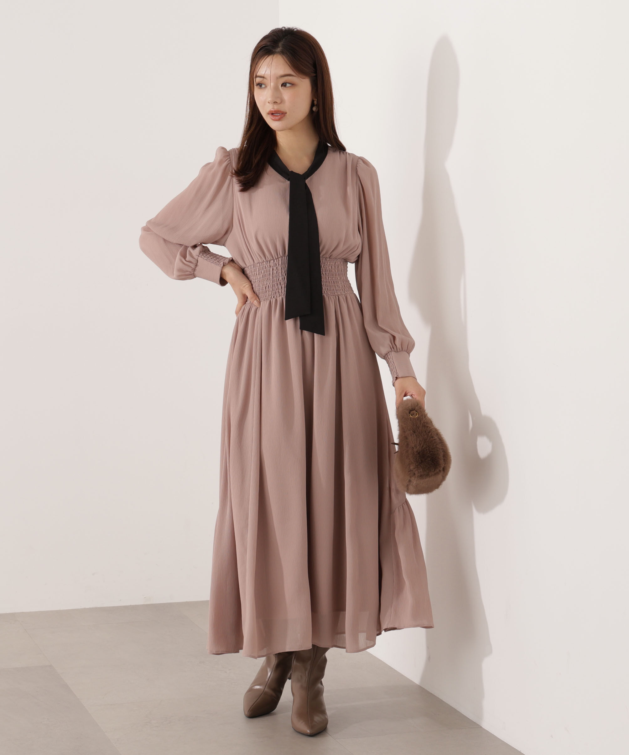 PROPORTION BODY DRESSING「タイ付きウエストシャーリングワンピース」|ワンピース|