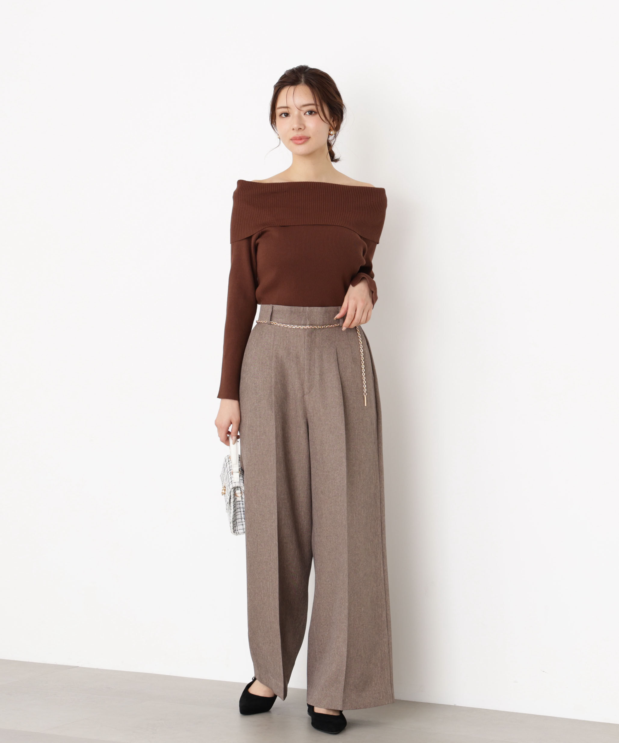 PROPORTION BODY DRESSING「＜谷川菜奈さんコラボ＞チェーン付きワイドパンツ 25AW」|その他|ブラウン