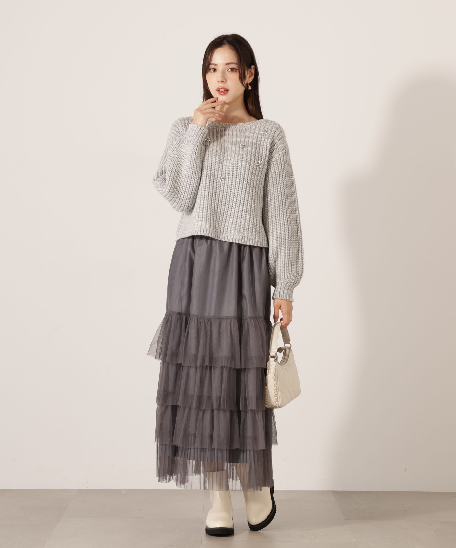 PROPORTION BODY DRESSING「部分プリーツティアードスカート　25AW」|スカート|