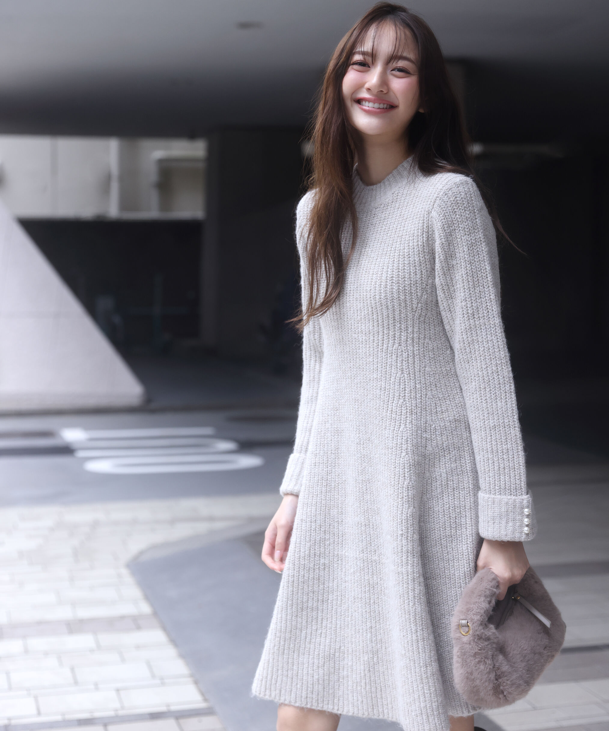 PROPORTION BODY DRESSING「ウールブレンドラメ入りニットミニワンピース　25AW」|ワンピース|ベージュ