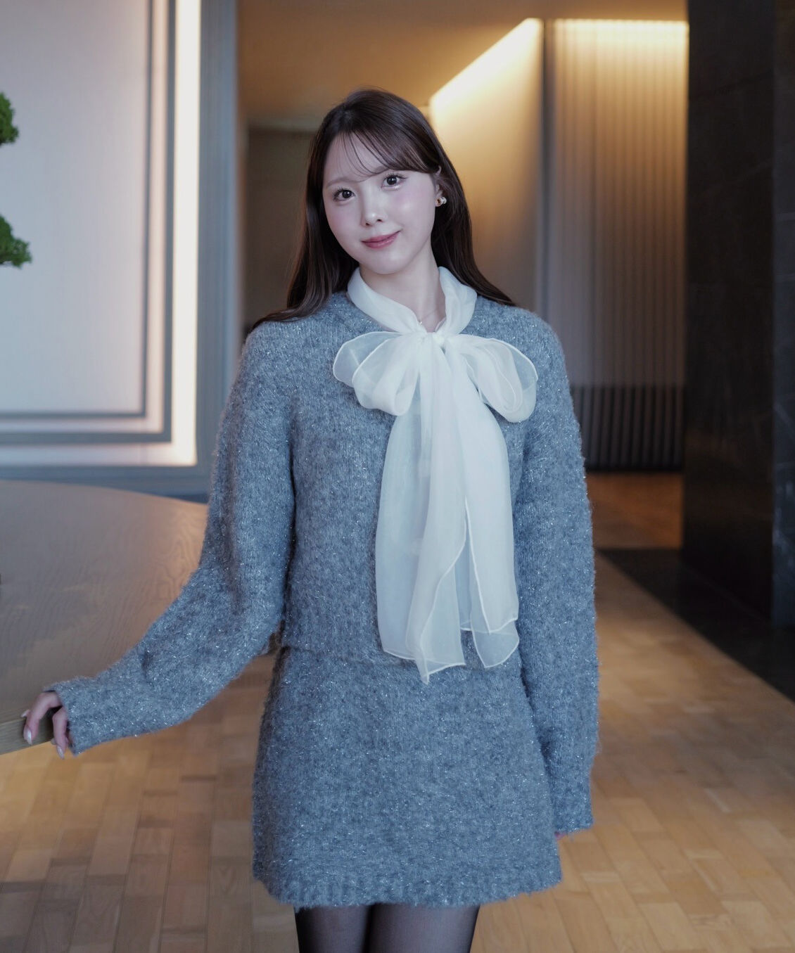 PROPORTION BODY DRESSING「《EDIT COLOGNE》サイドリボンニットSETUP」|ワンピース|グレー