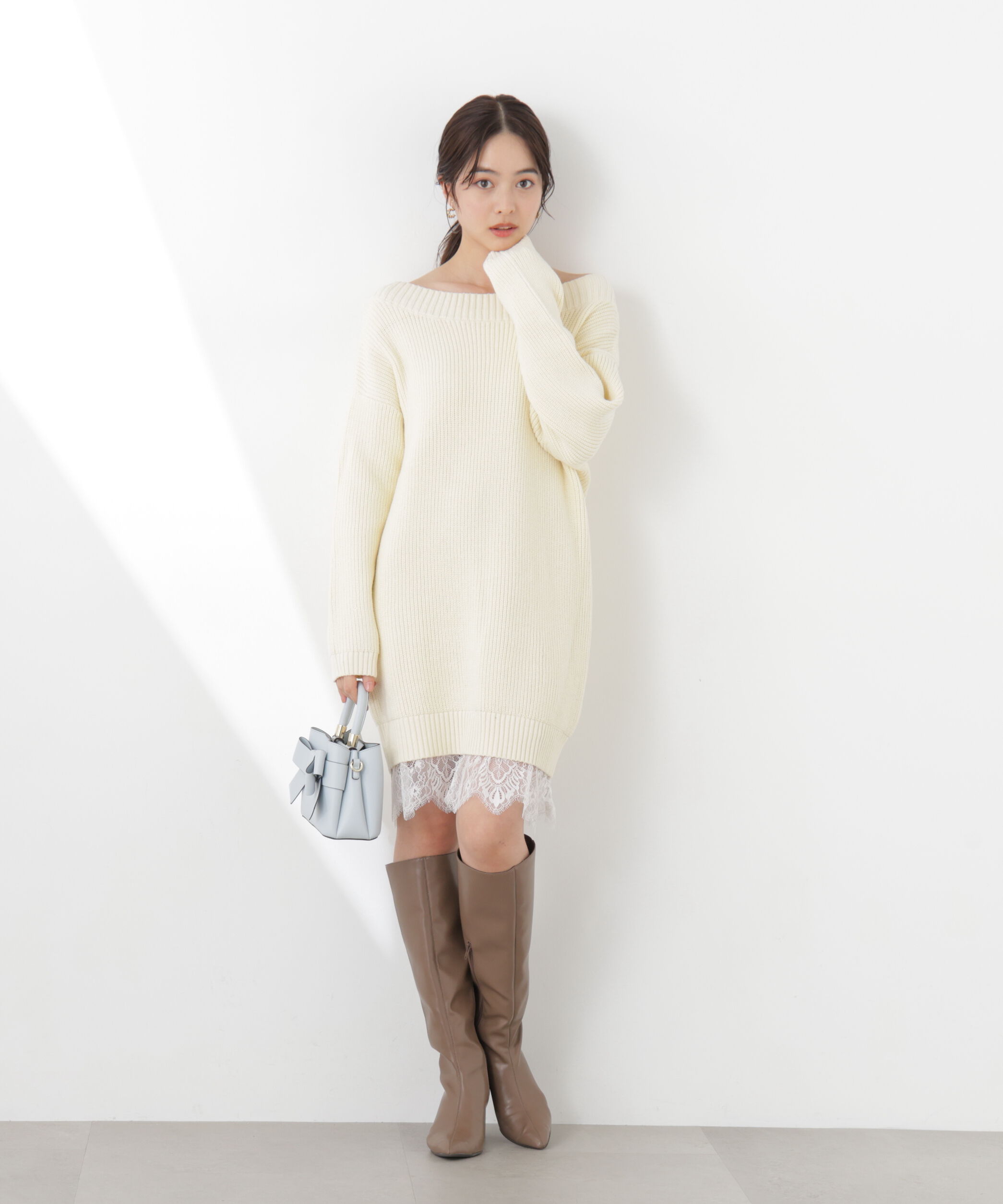 PROPORTION BODY DRESSING「《EDIT COLOGNE》スプリングレースレイヤード風ニットワンピース　26SS」|ワンピース|