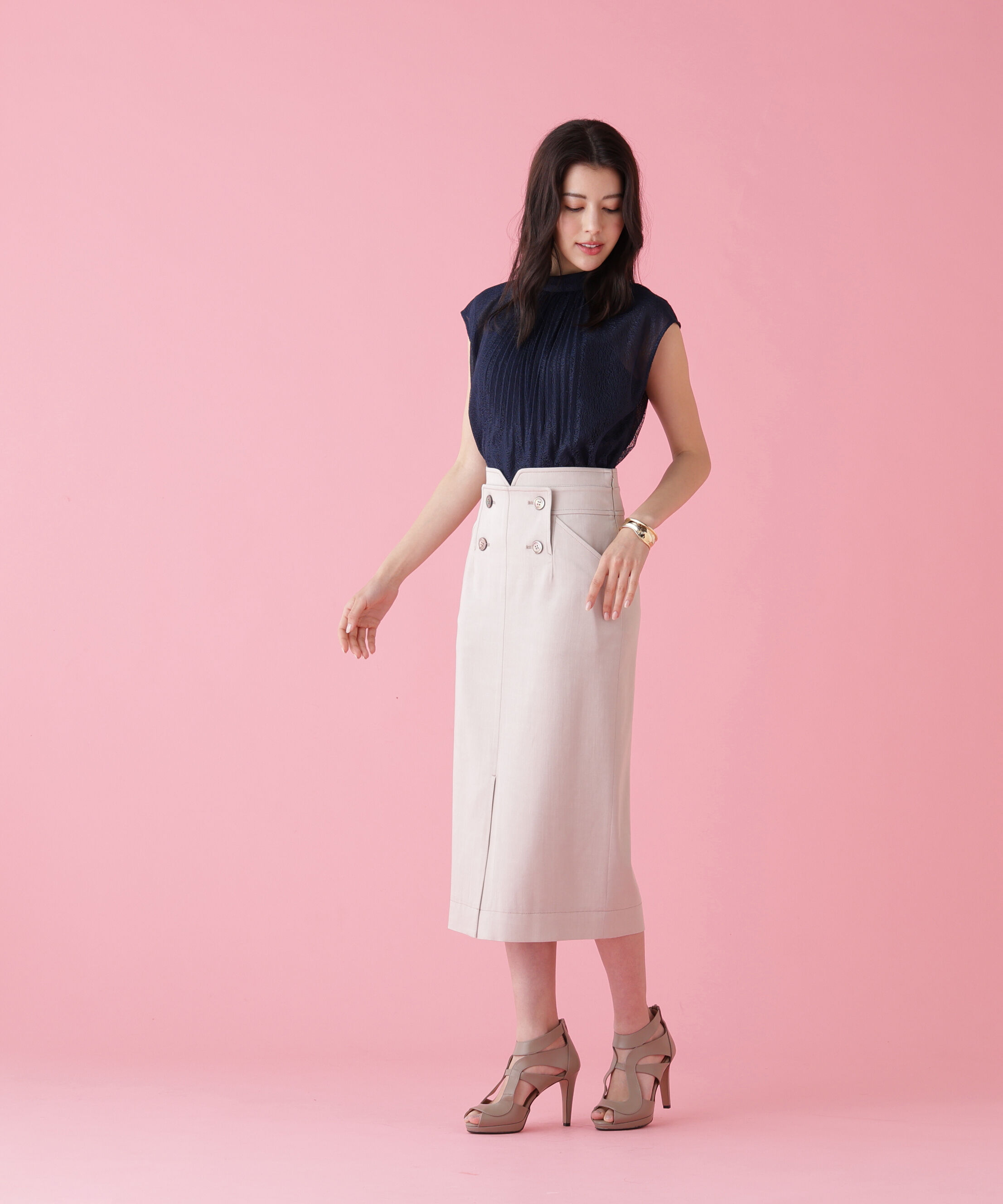  「ボタンアクセントスカート」|スカート|