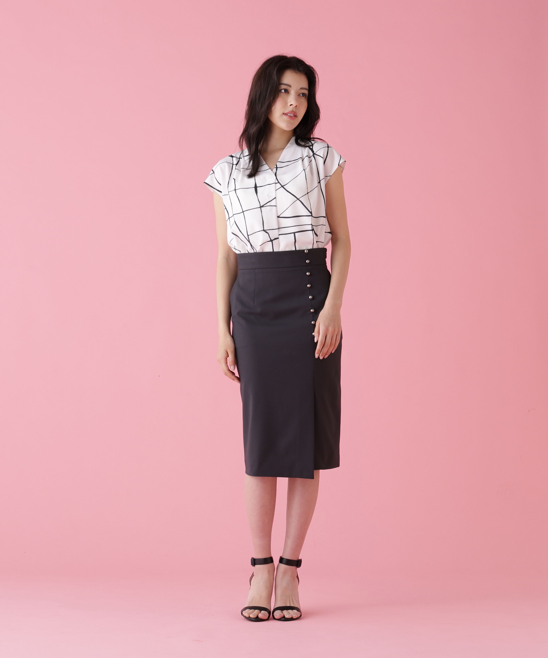  「シルバーボタンスカート」|スカート|