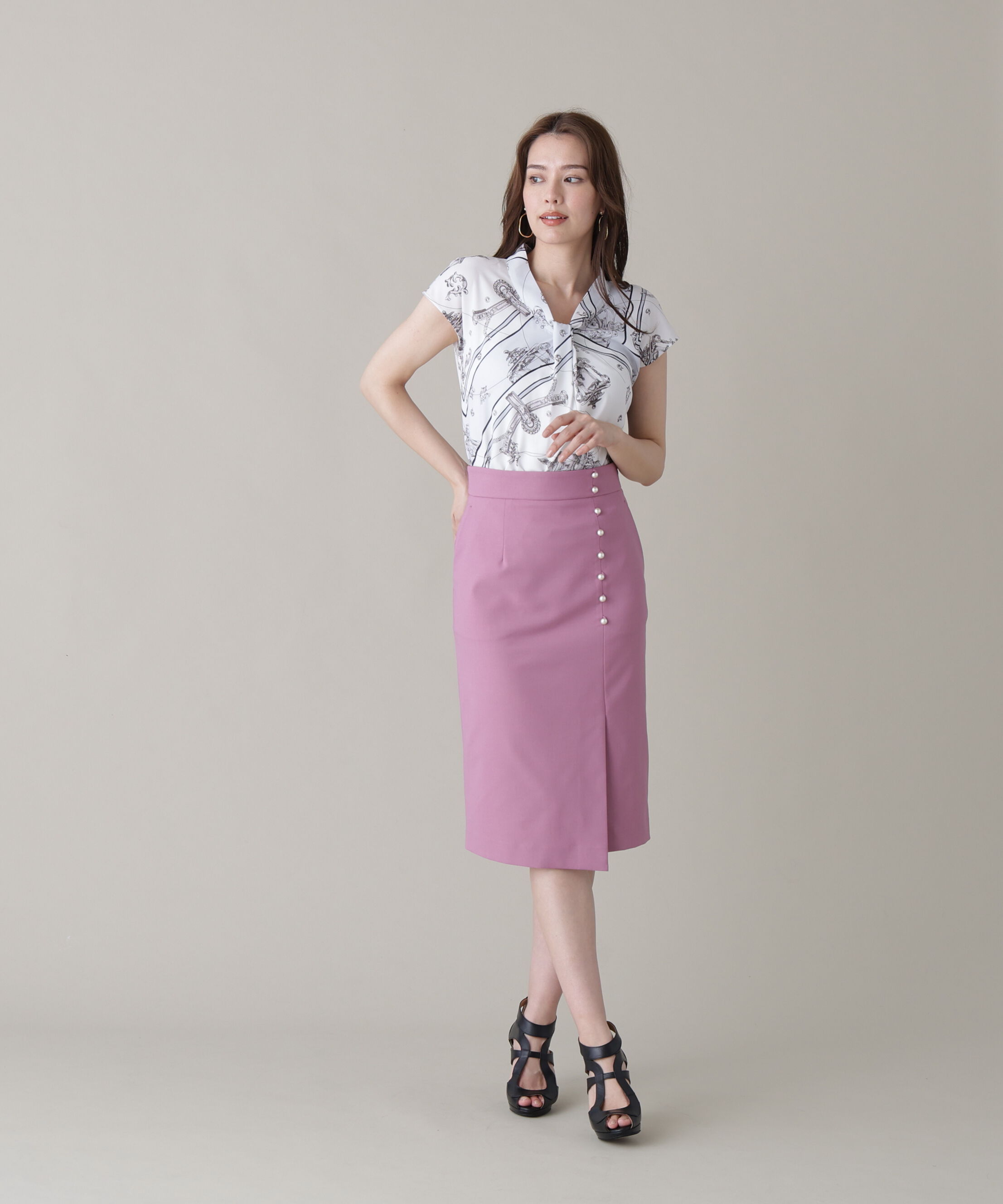  「シルバーボタンスカート」|スカート|