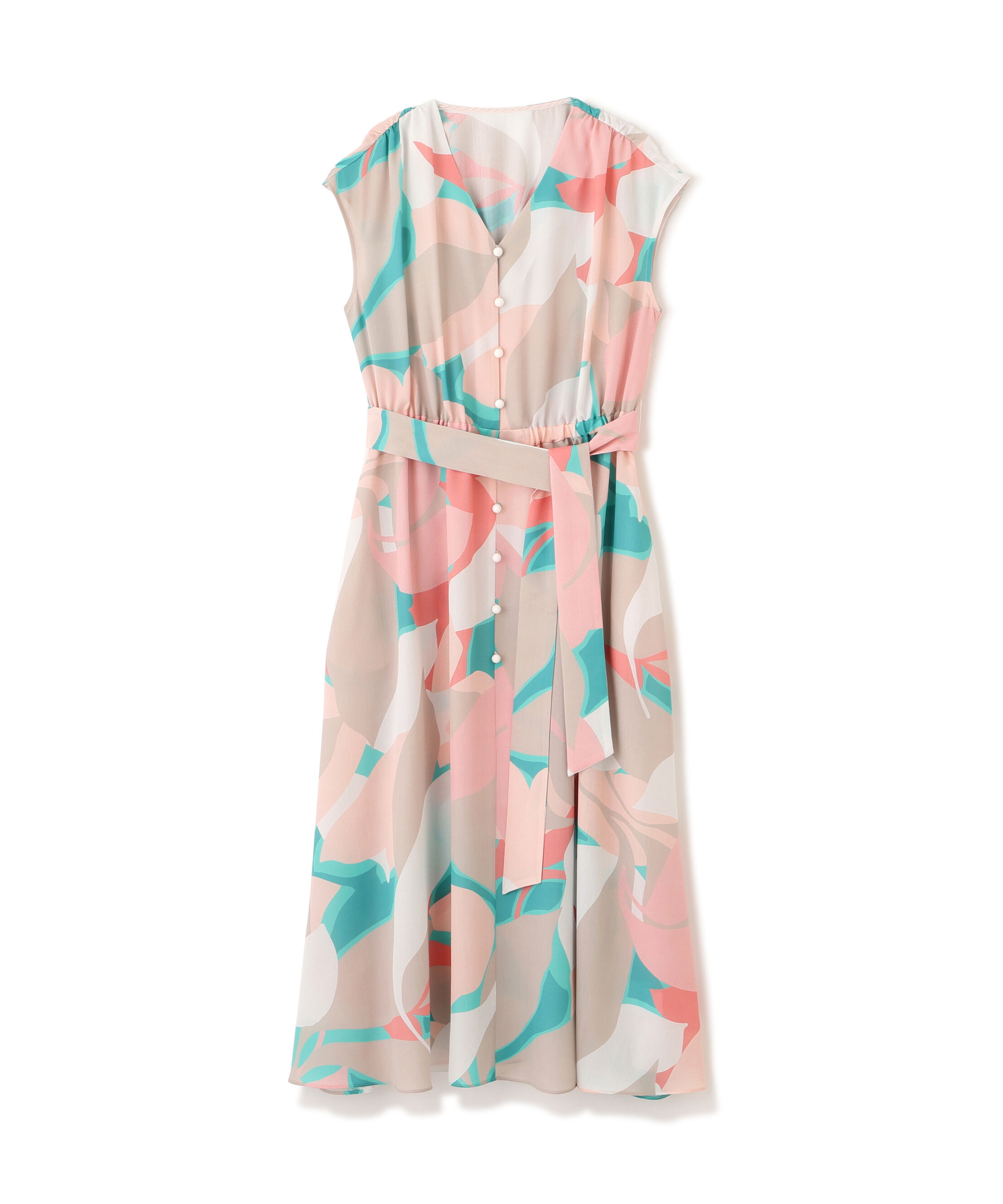  「シェードリーフプリントギャザーワンピース」|ワンピース|