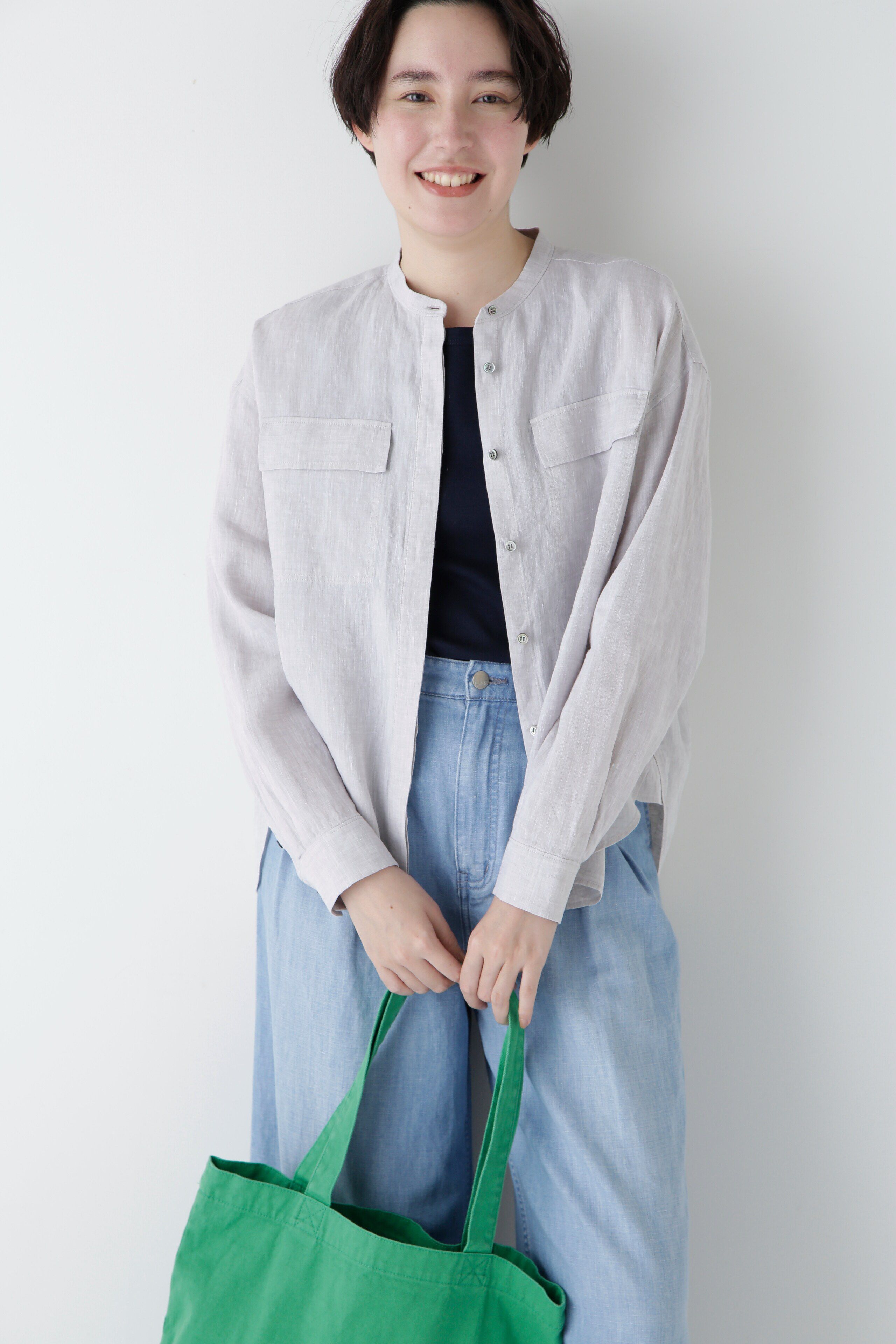  「◆ハードマンリネンバンドカラーシャツブラウス」|シャツ・ブラウス|