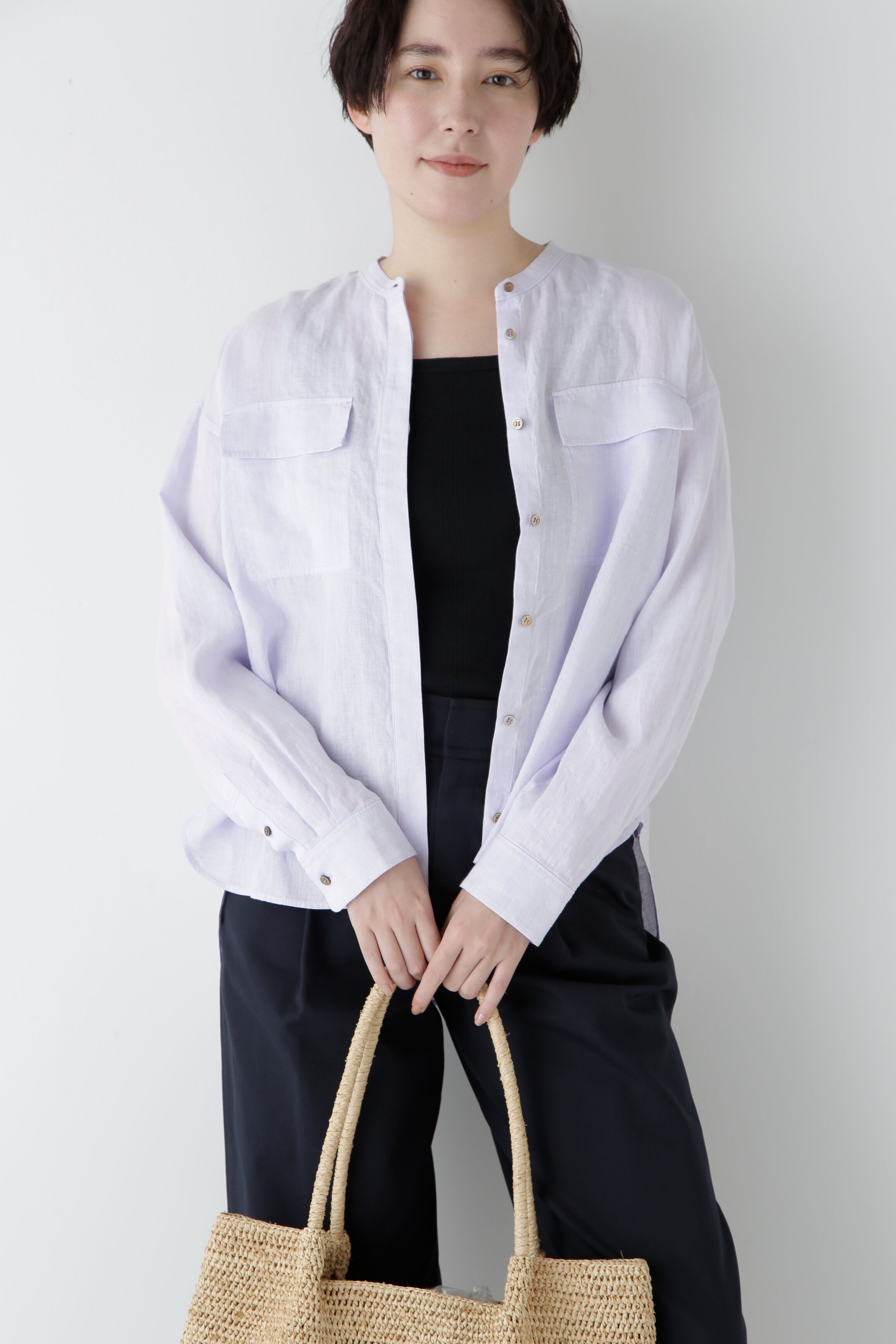  「◆ハードマンリネンバンドカラーシャツブラウス」|シャツ・ブラウス|