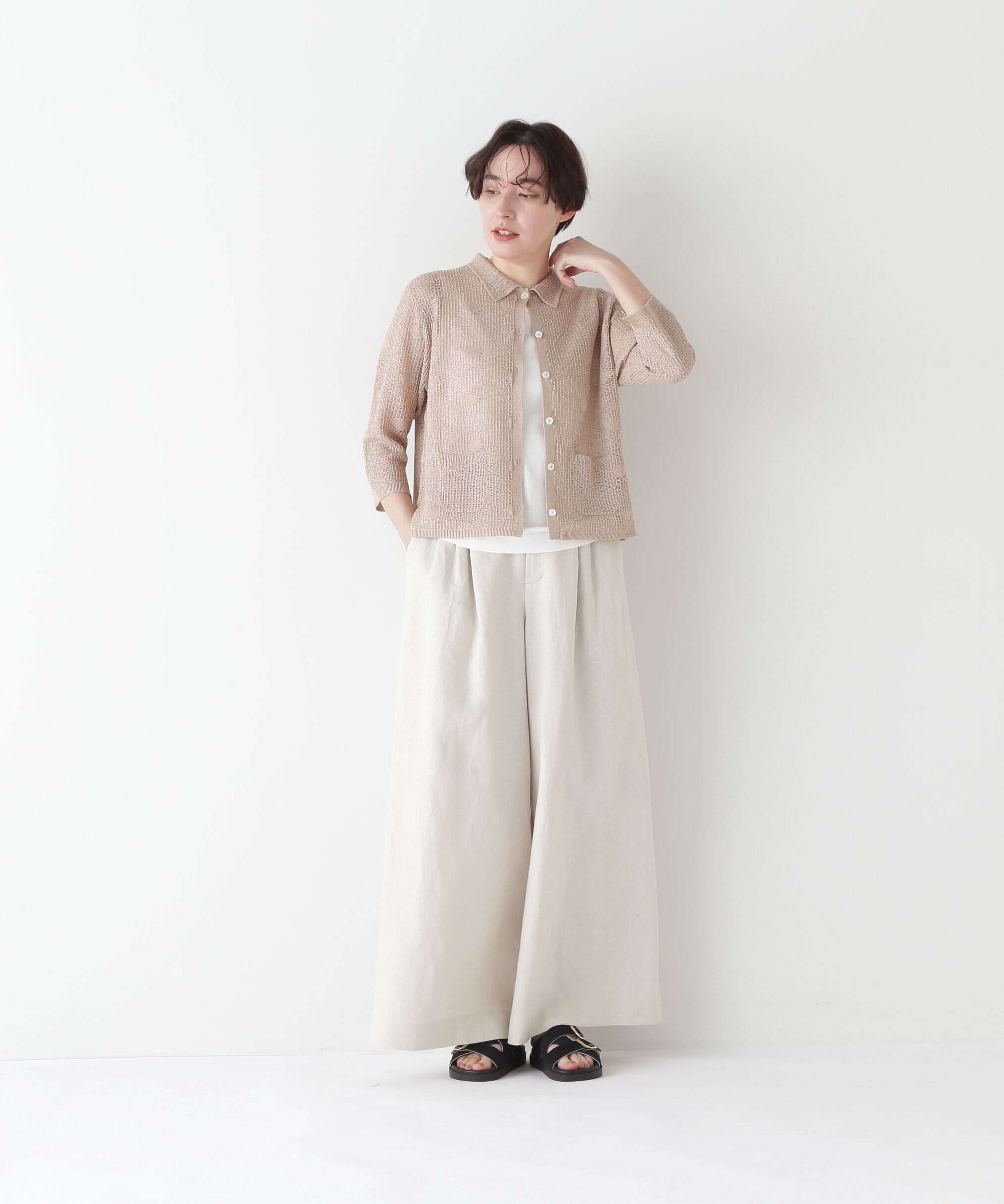  「◆【ウォッシャブル】ラメメッシュオープンカラーカーディガン」|ニット・セーター|