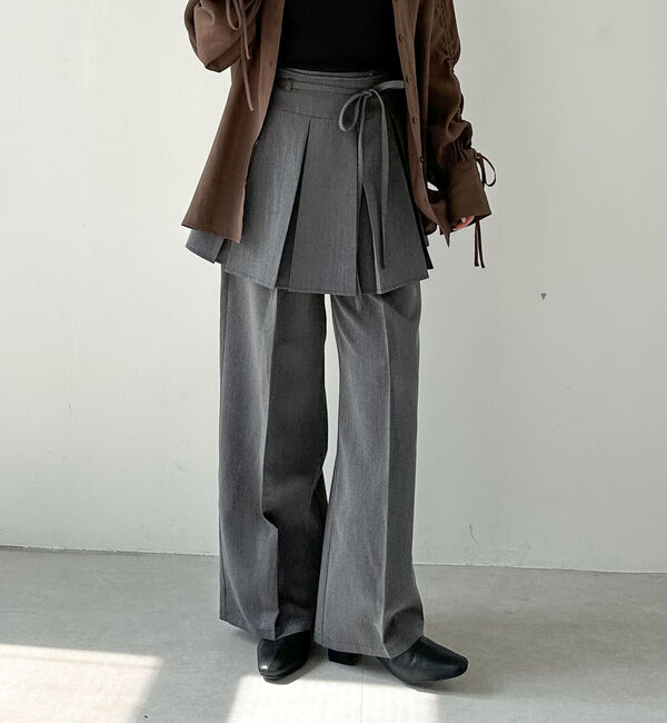 archives「プリーツスカート付レイヤードスラックス」|チノ|GRAY