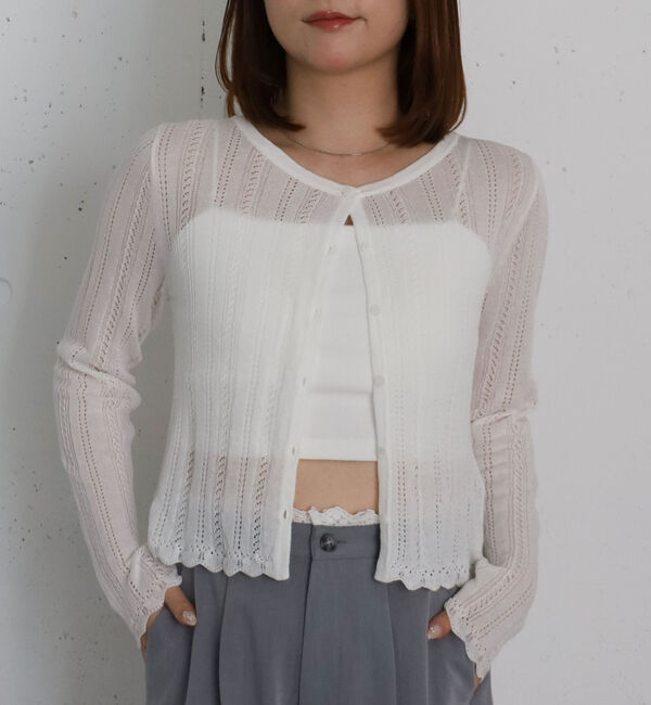 archives「透かし編みラウンドネックコンパクトカーディガン」|カーディガン|OFF WHITE