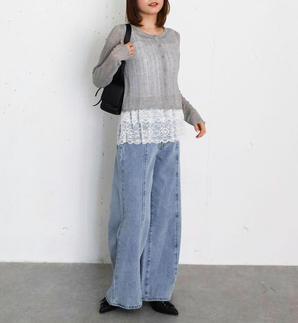 archives「透かし編みラウンドネックコンパクトカーディガン」|カーディガン|