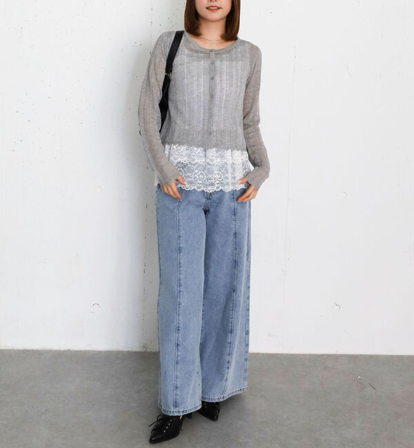 archives「透かし編みラウンドネックコンパクトカーディガン」|カーディガン|