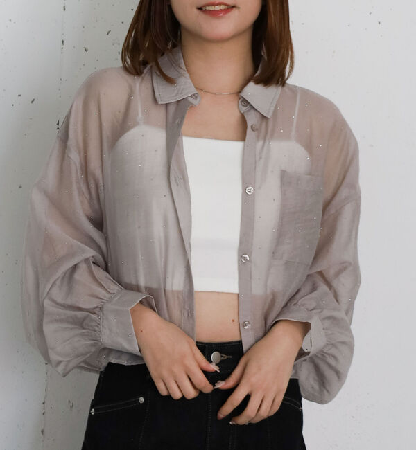 archives「ラインストーンシアーショートシャツ」|シャツ・ブラウス|GRAY