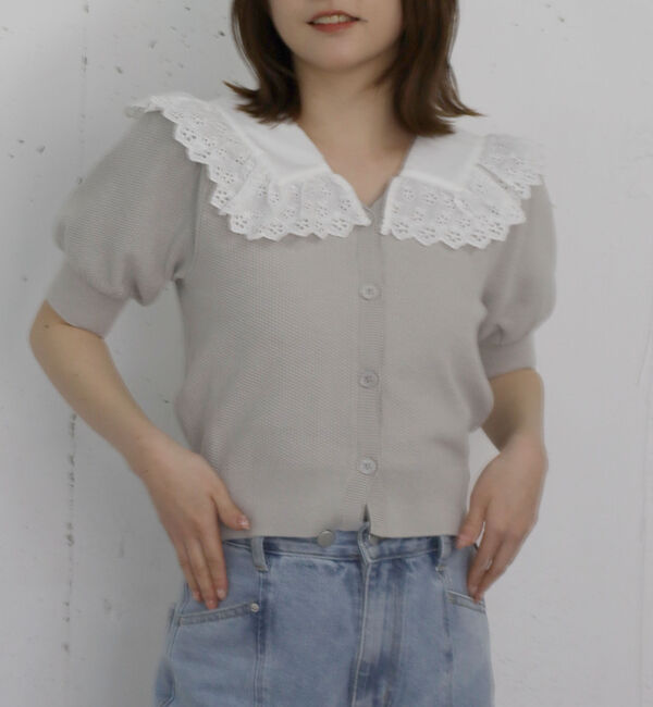 archives「フリルカラー付きパフスリーブニットカーディガン」|カーディガン|