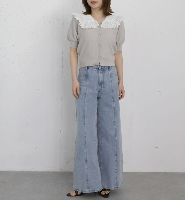 archives「フリルカラー付きパフスリーブニットカーディガン」|カーディガン|