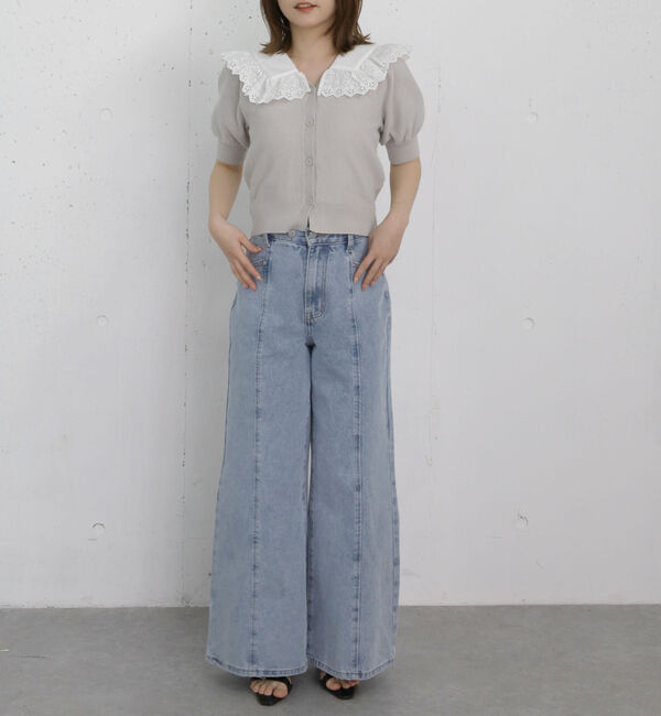 archives「フリルカラー付きパフスリーブニットカーディガン」|カーディガン|