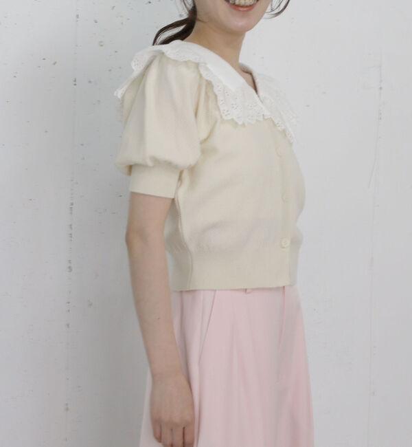 archives「フリルカラー付きパフスリーブニットカーディガン」|カーディガン|