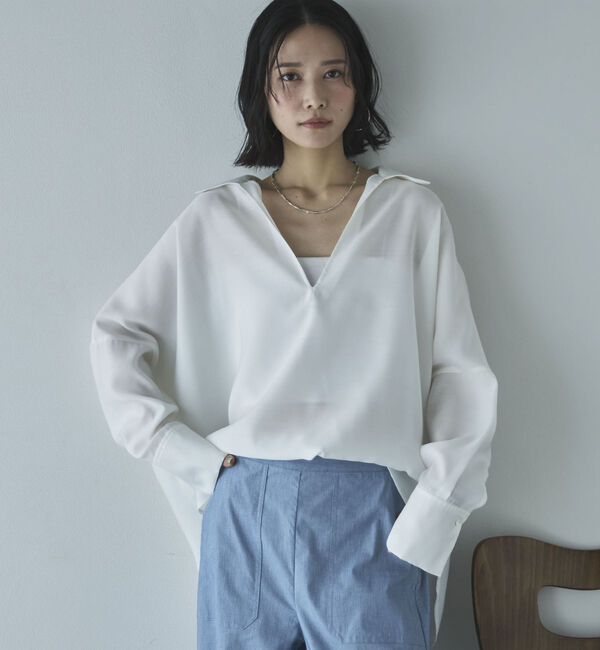 Doux archives「麻調シアースキッパーブラウス」|シャツ・ブラウス|OFF WHITE