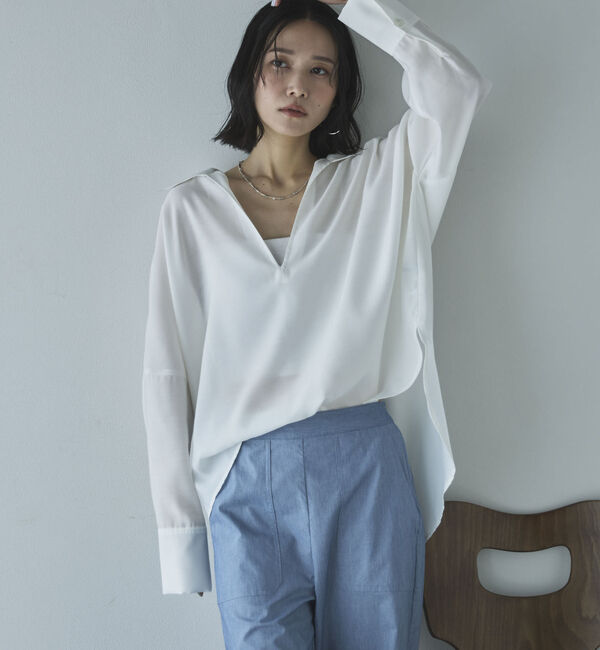 Doux archives「麻調シアースキッパーブラウス」|シャツ・ブラウス|