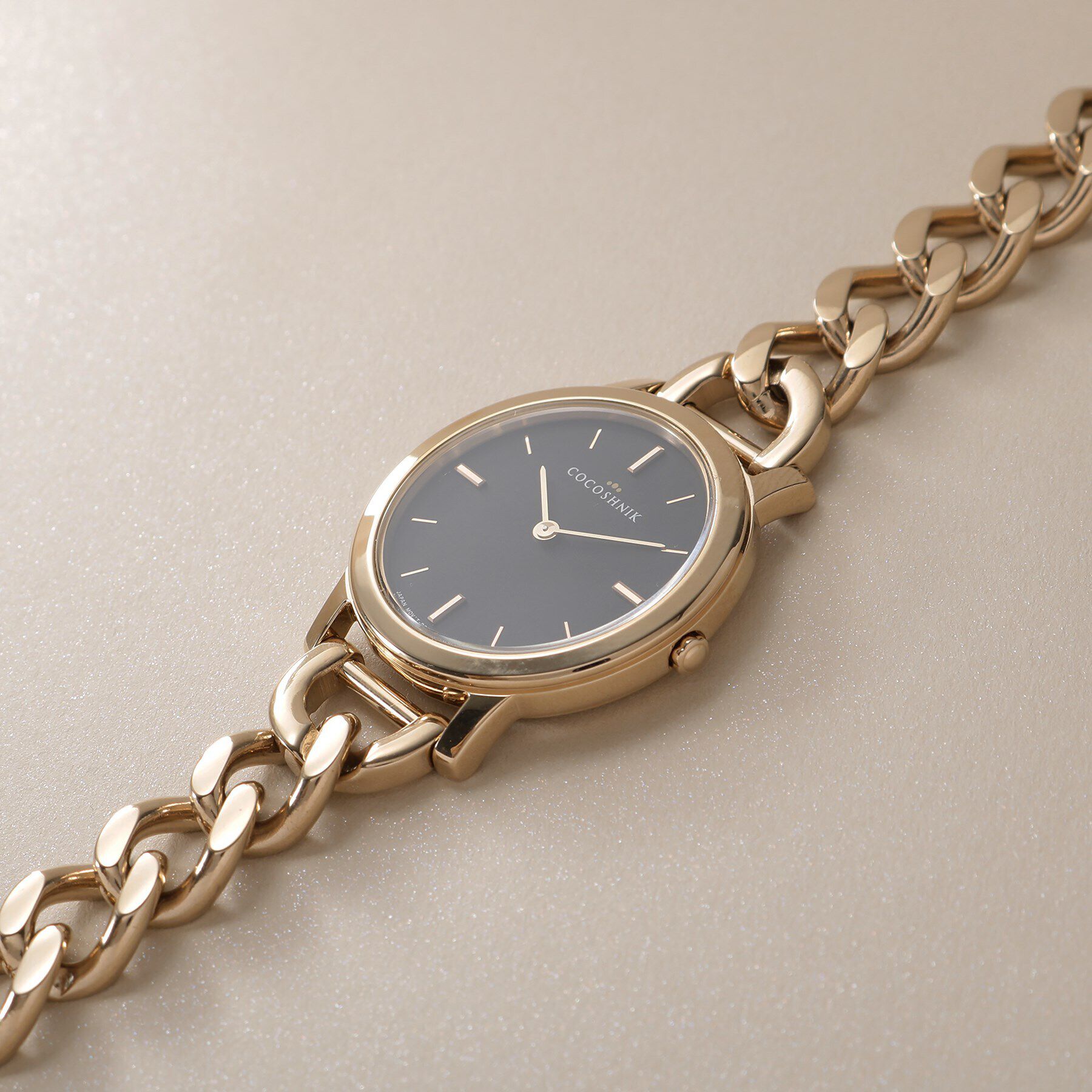 COCOSHNIK「RGラウンドチェーンベルト ウォッチ（ブラックマット）」|腕時計|
